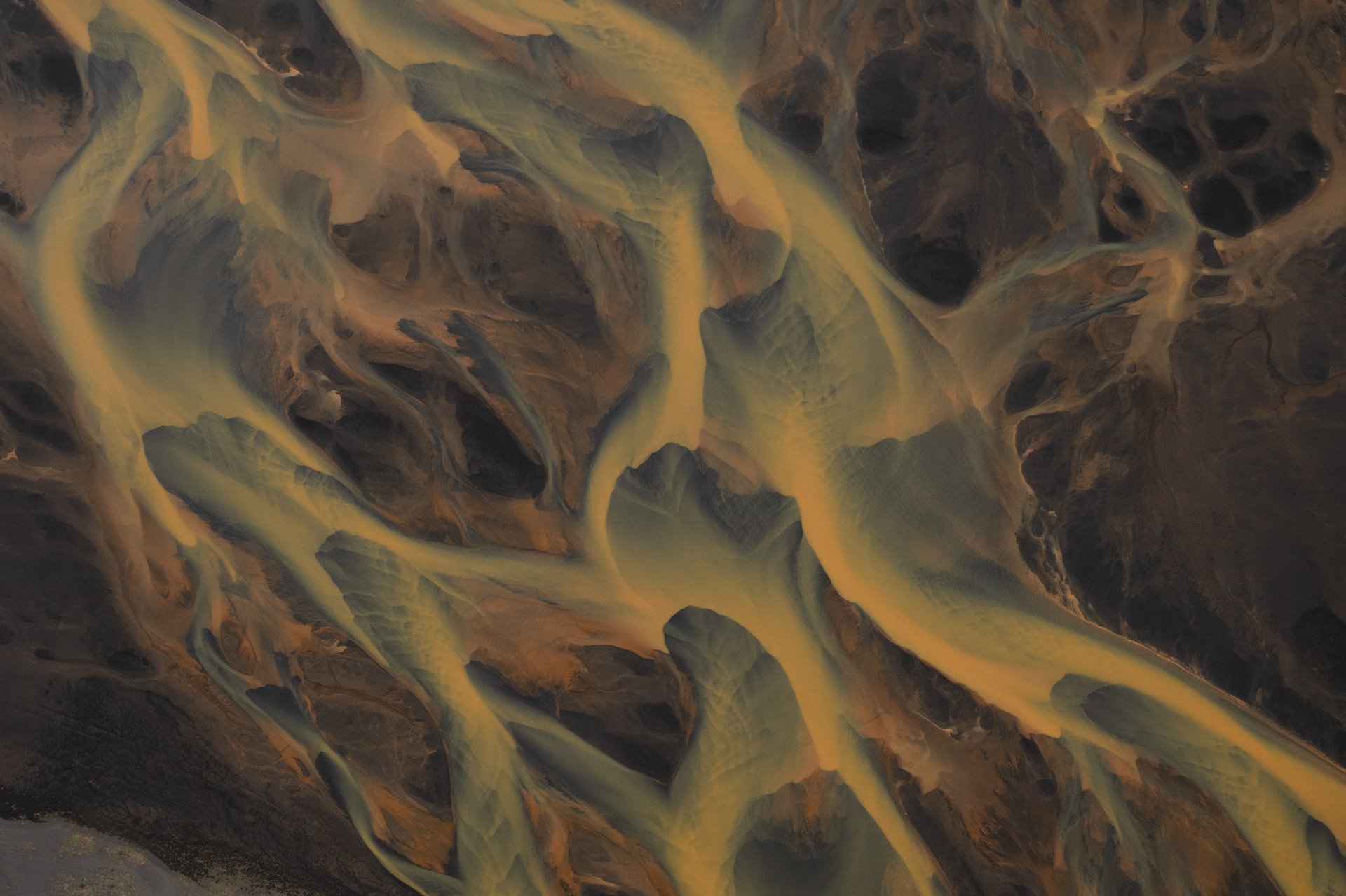 Helicopter view Iceland rhyolite mountains colorful Landmannalaugar