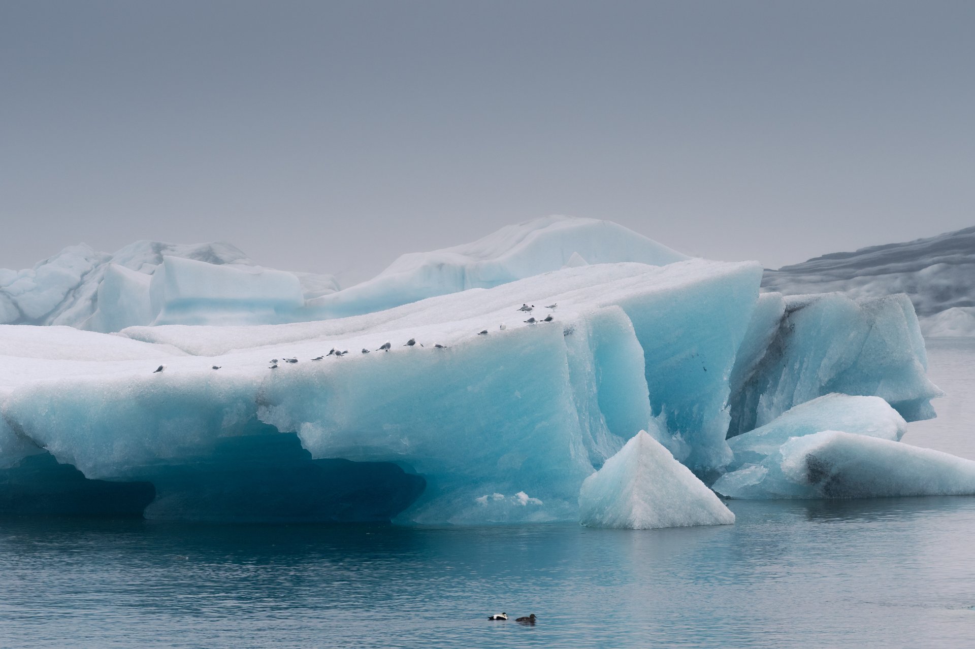 Jökulsárlón glacier lagoon blue icebergs floating