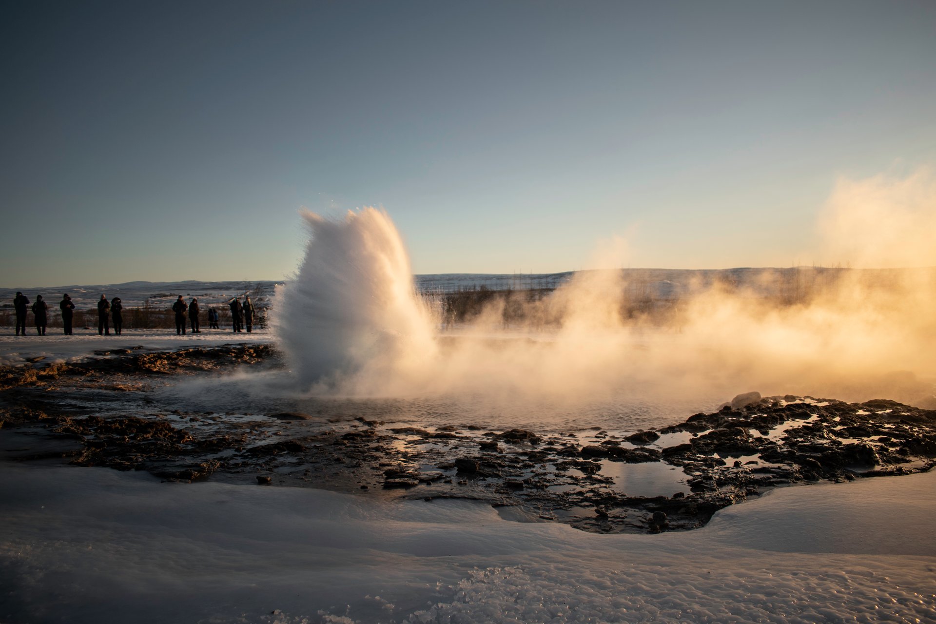 Strokkur geyser erupting at the Geysir geothermal area