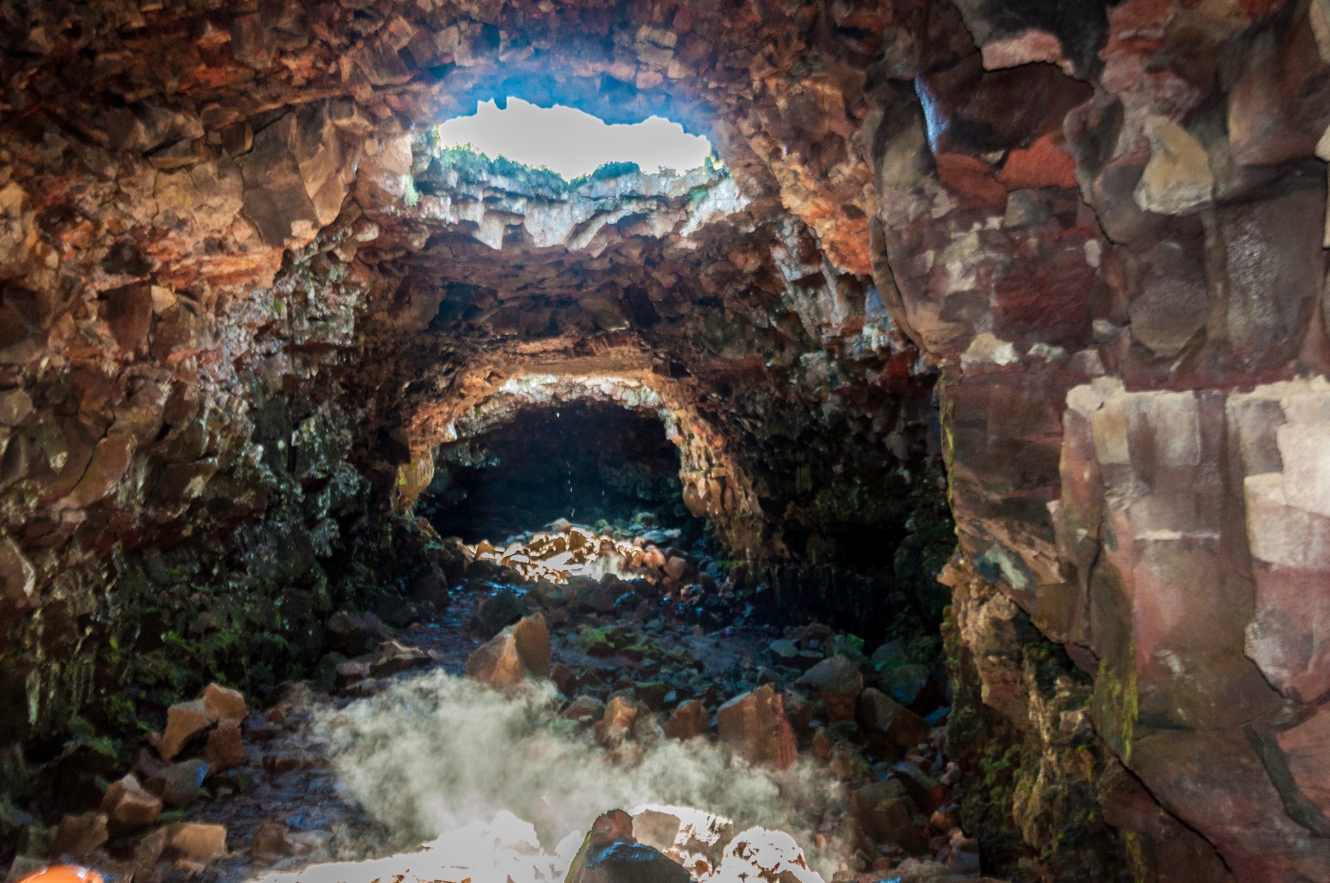 Inside the Raufarhólshellir lava tunnel