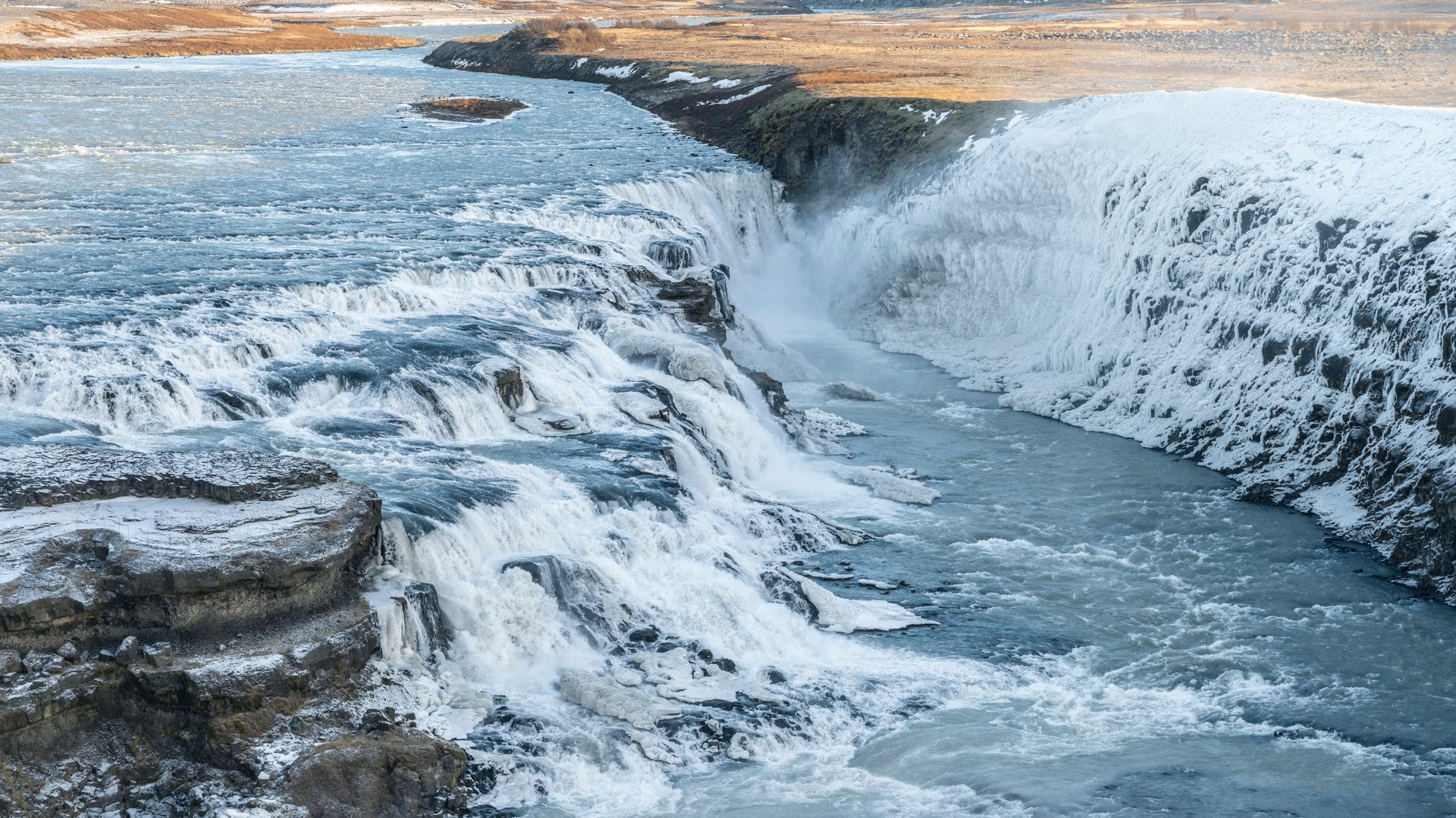 Gullfoss waterfall in the Golden Circle Iceland in late May