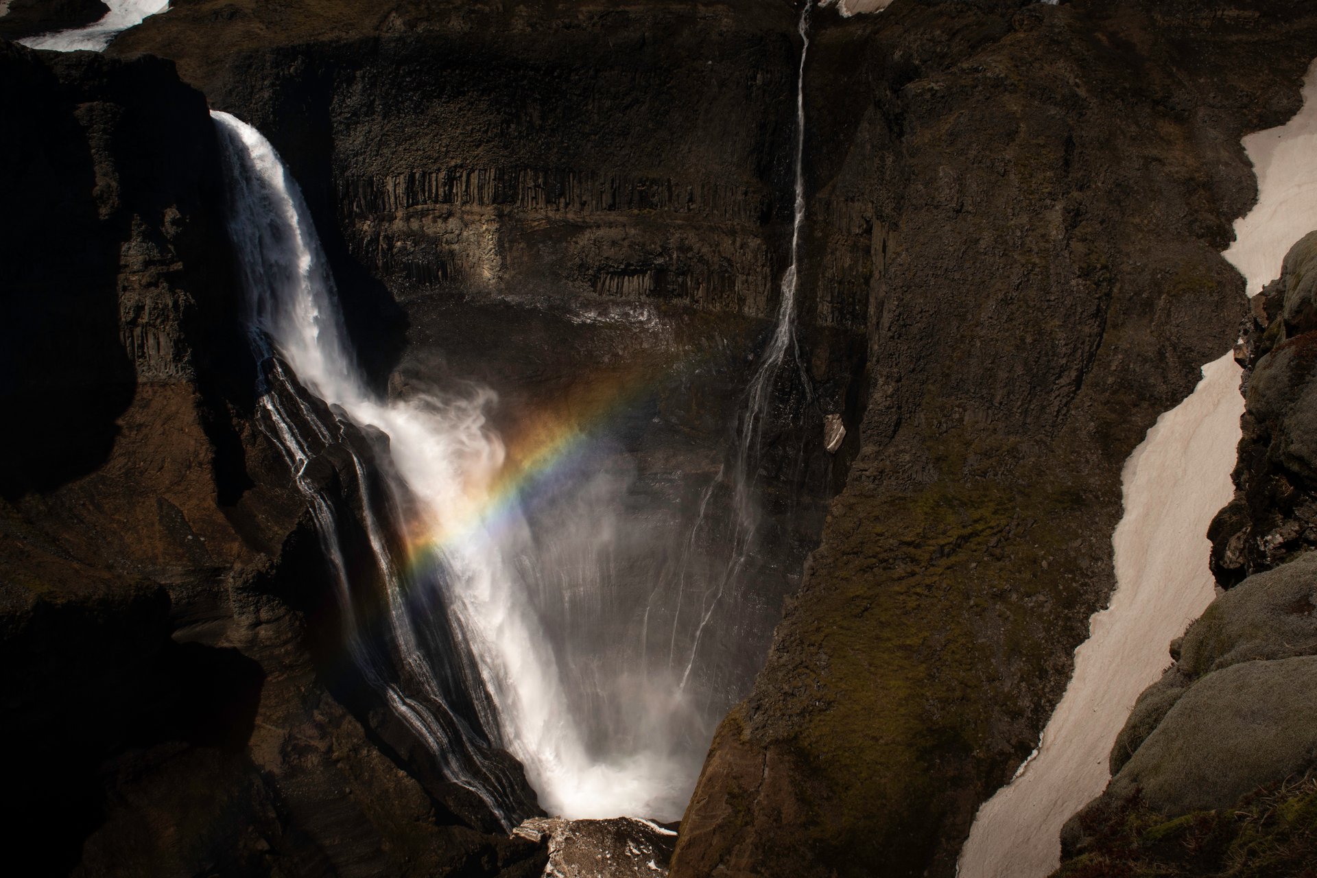 Canyon viewpoint looking down at Háifoss in Þjórsárdalur
