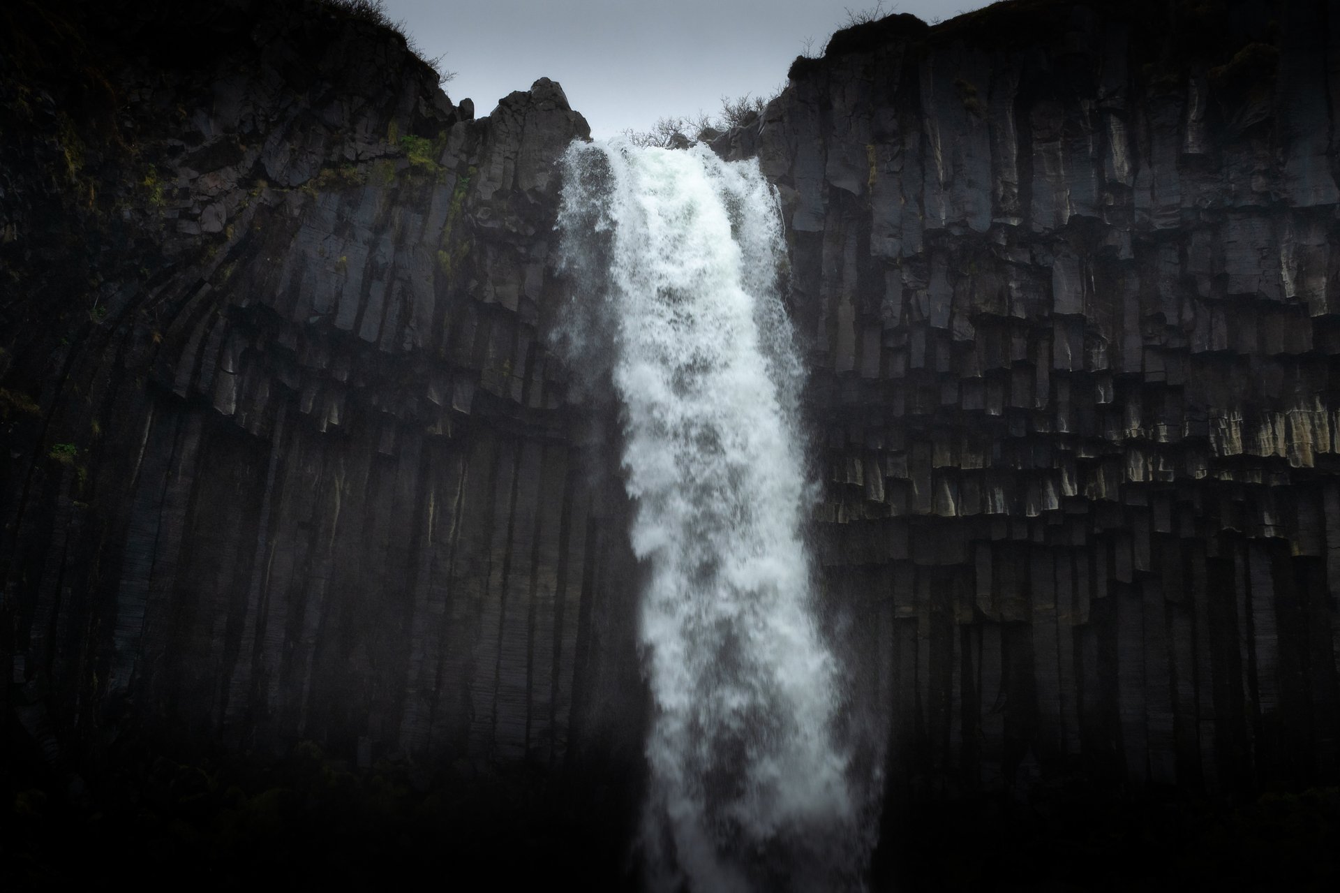 Svartifoss waterfall framed by hexagonal basalt columns