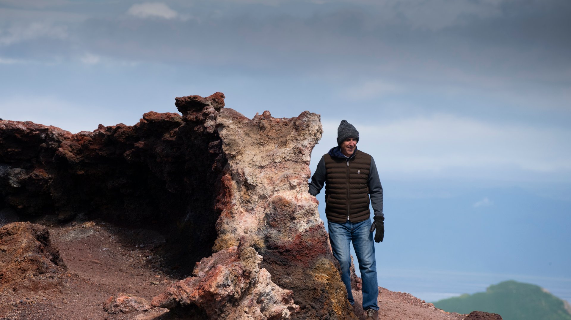 Eldfell volcano rising above Heimaey in the Westman Islands