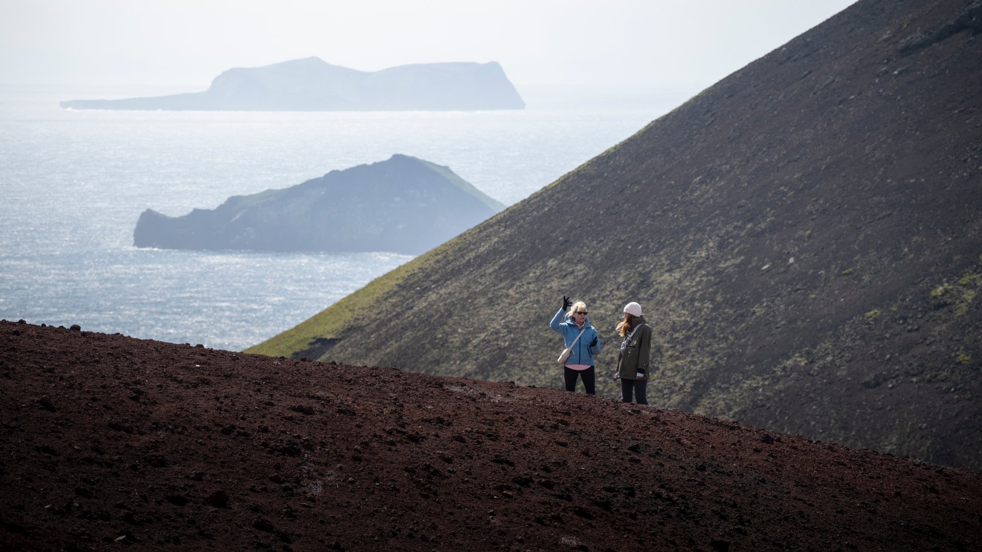 Looking out over the Westman Islands from the top of Eldfell