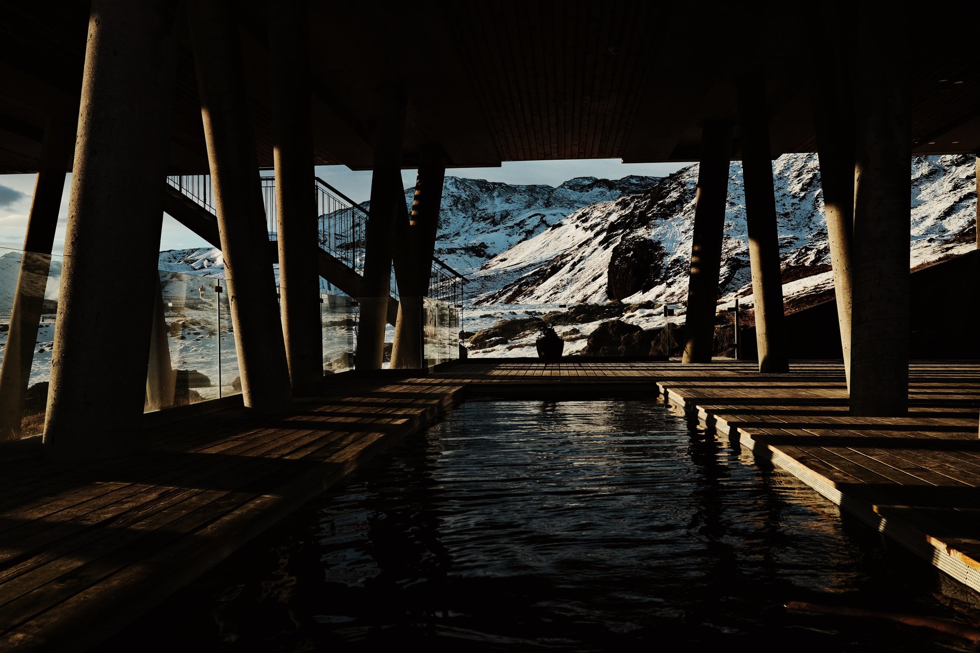 ION Adventure Hotel outdoor geothermal pool overlooking the lava field