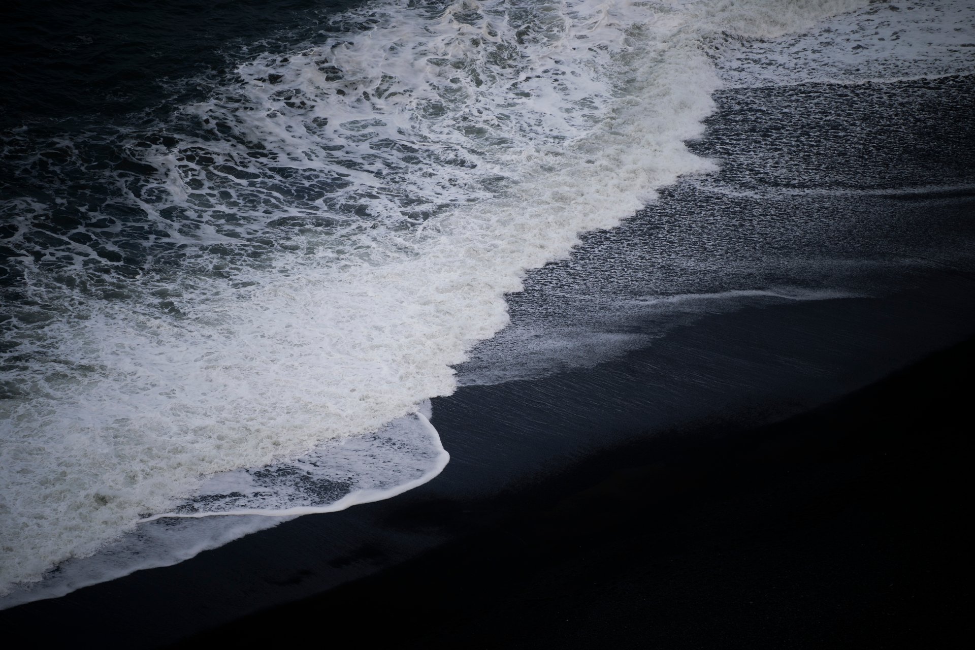 Reynisfjara black sand beach with basalt columns and Atlantic waves