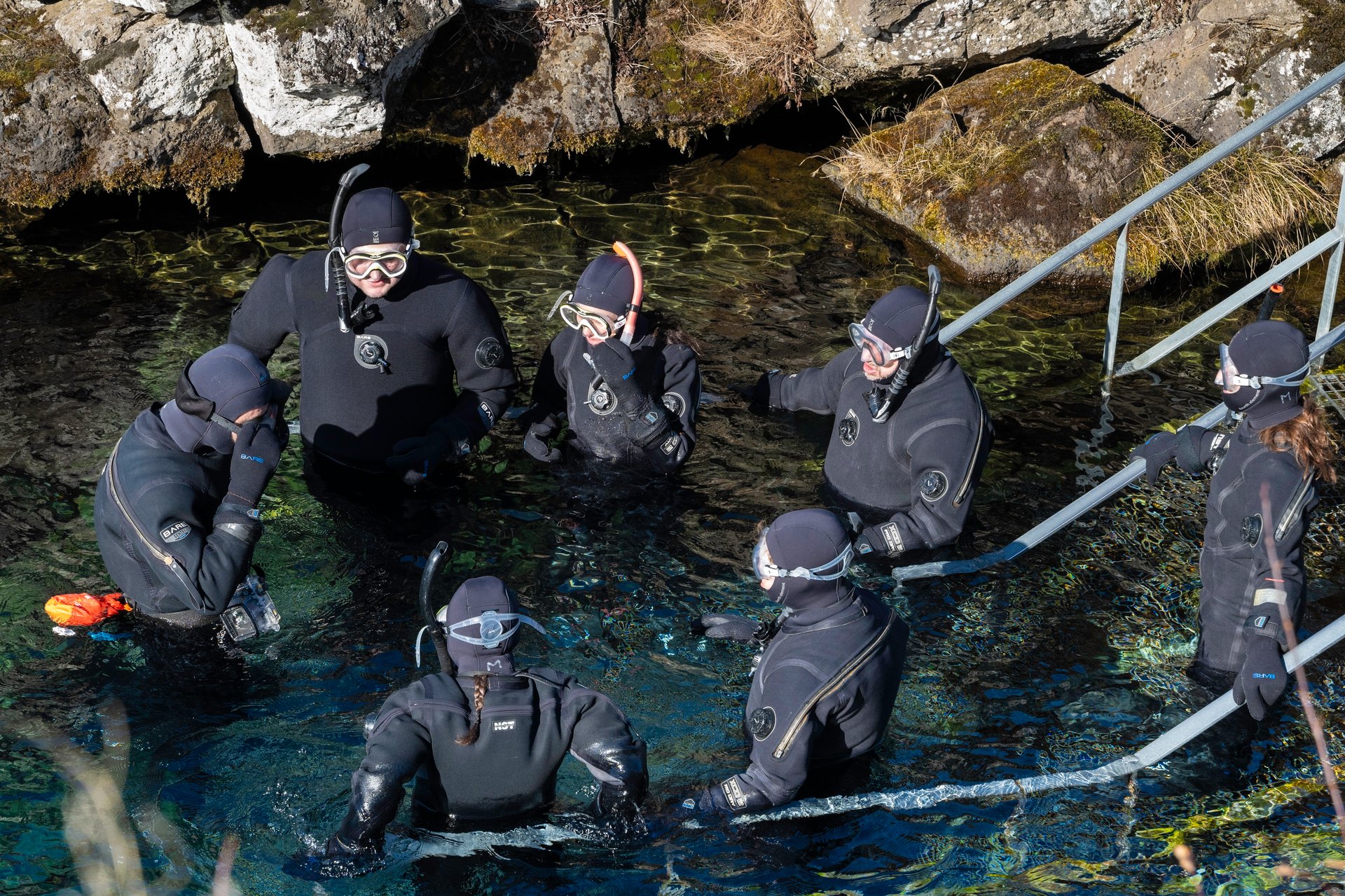 Snorkeling in Silfra fissure between tectonic plates with crystal-clear water