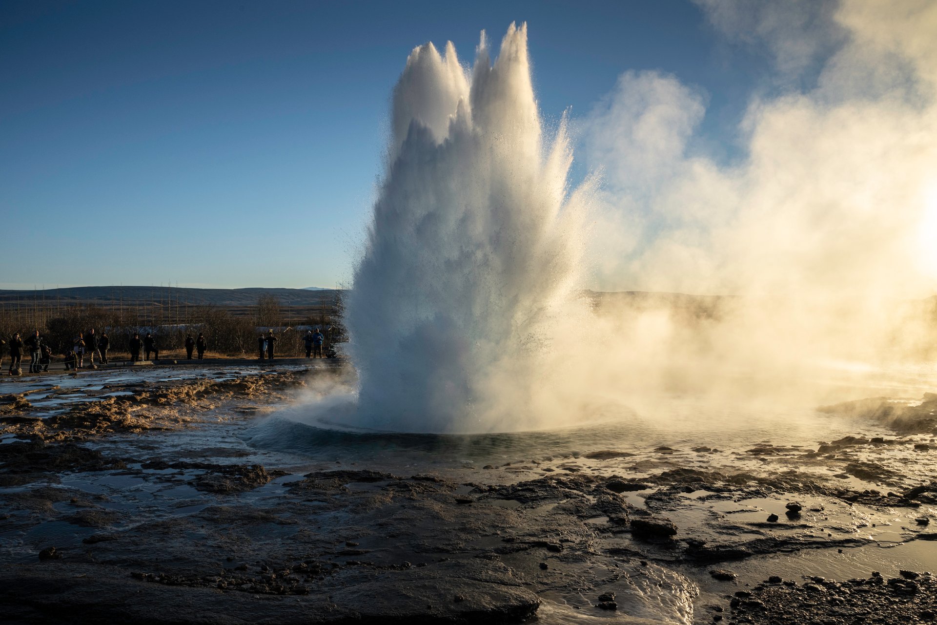 Geysir geothermal area Strokkur erupting Iceland