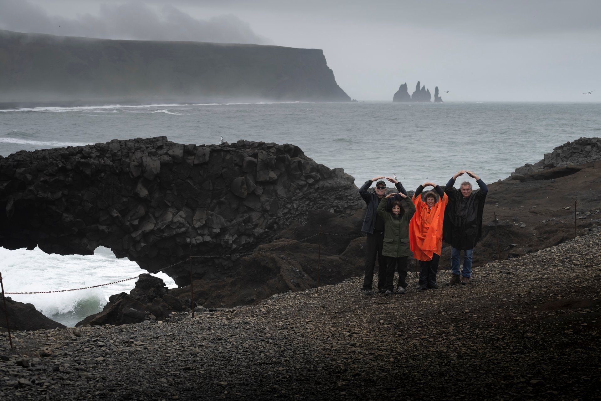 Le groupe au promontoire de Dyrhólaey surplombant la Côte Sud
