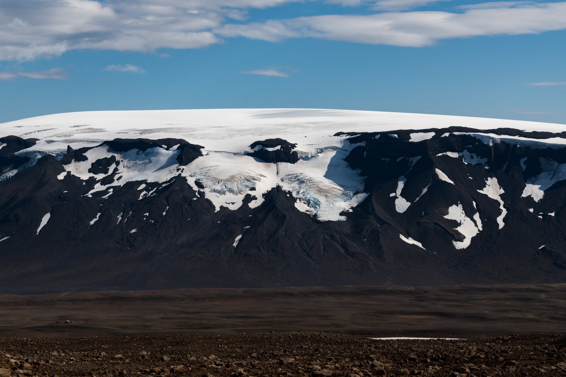 Le glacier Langjökull vu depuis la route de Kaldidalur