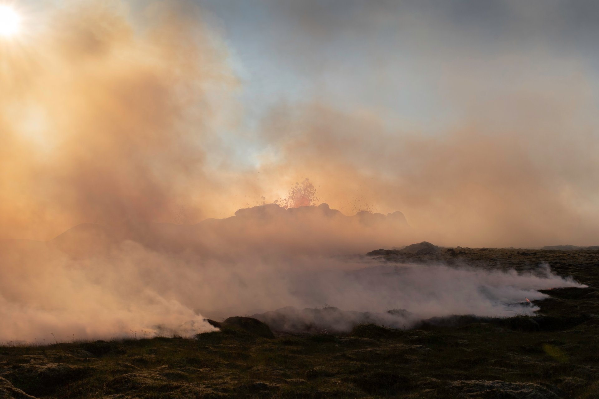 Lava fountain at Litli-Hrútur eruption site Iceland