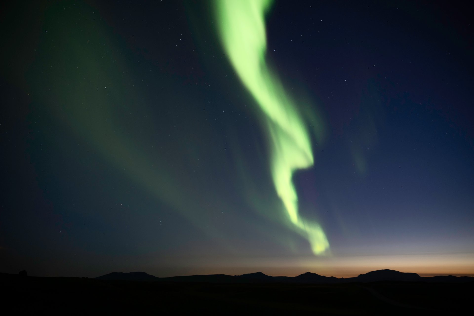 Brilliant Northern Lights show with intense green and purple