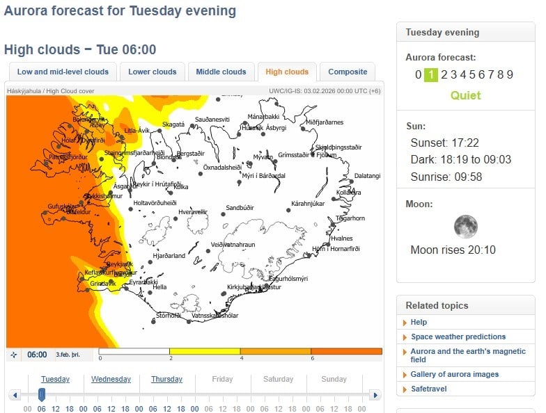 High clouds forecast map on vedur.is