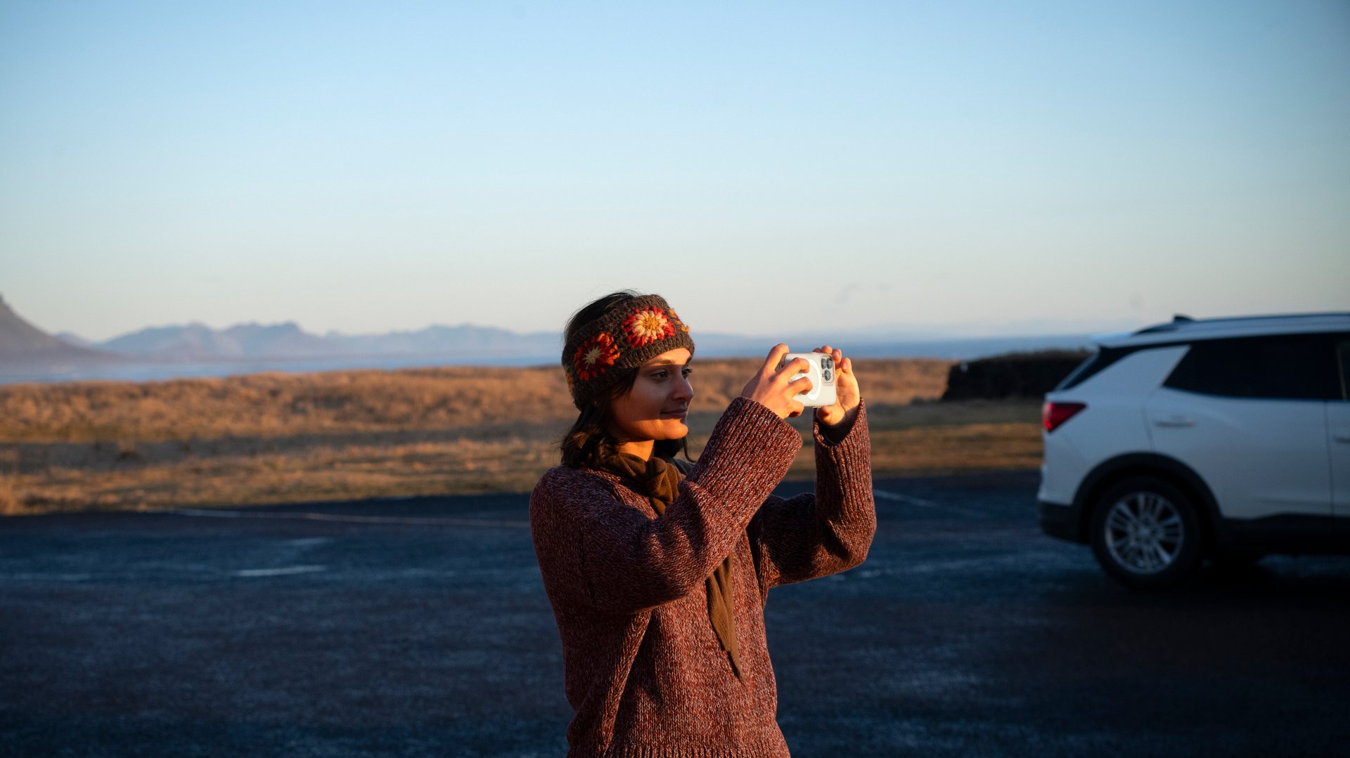 Iceland landscape bathed in golden midnight sun light