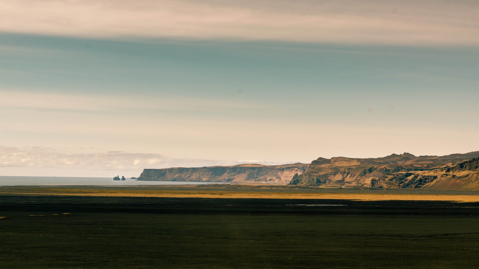 Iceland landscape under midnight sun golden light