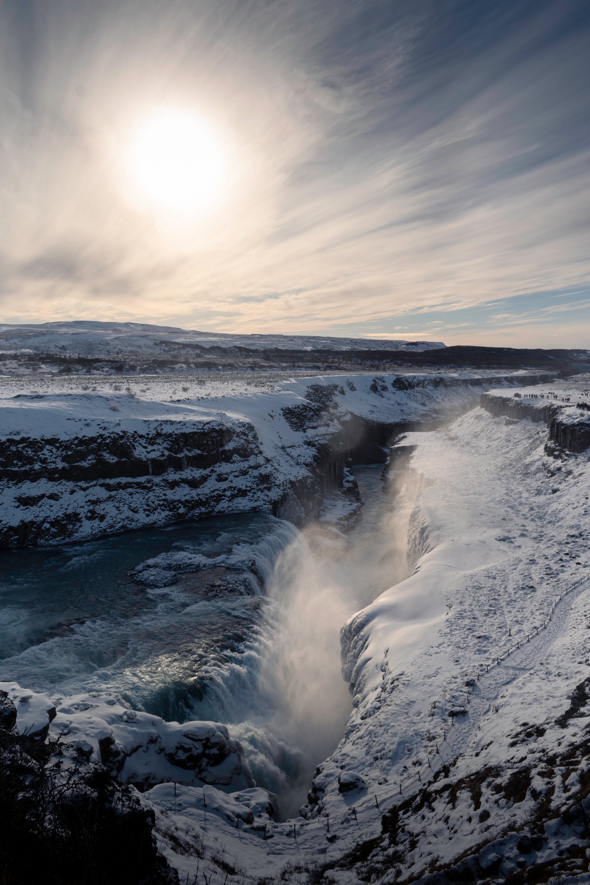 Gullfoss close-up cascading water in January