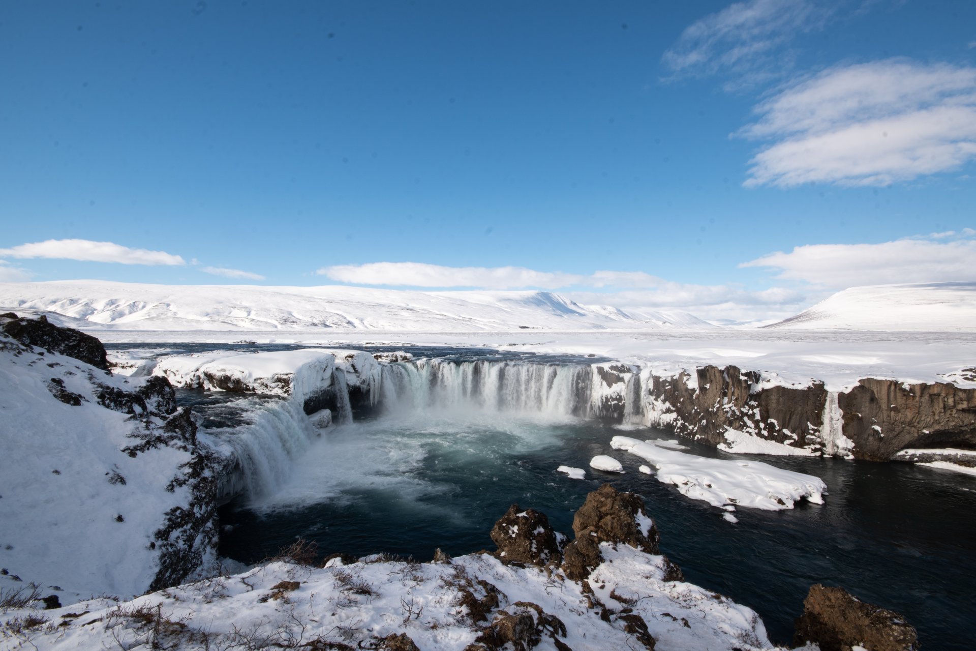 Góðafoss horseshoe-shaped waterfall in North Iceland