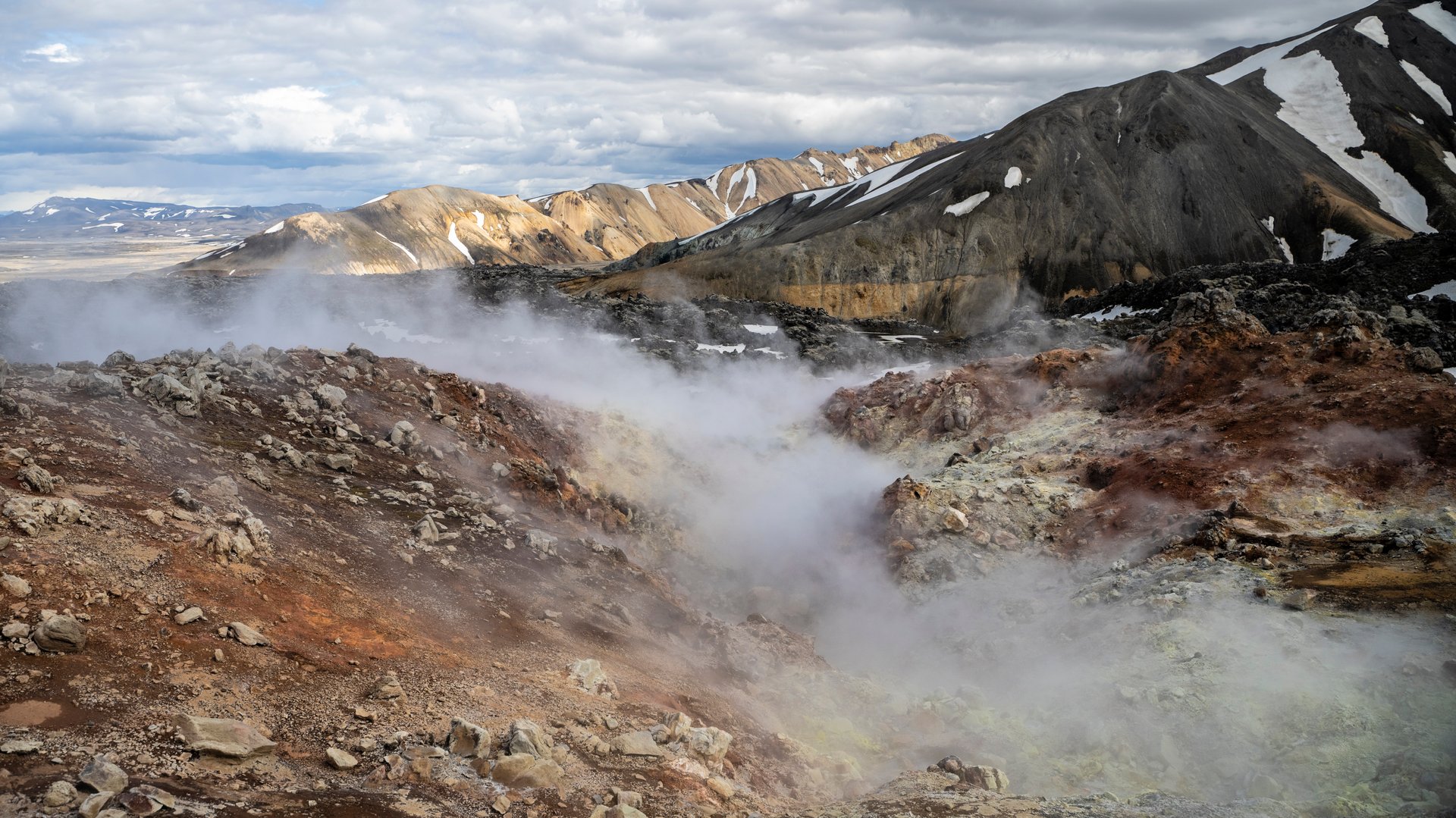 Natural hot spring Landmannalaugar valley highlands Iceland