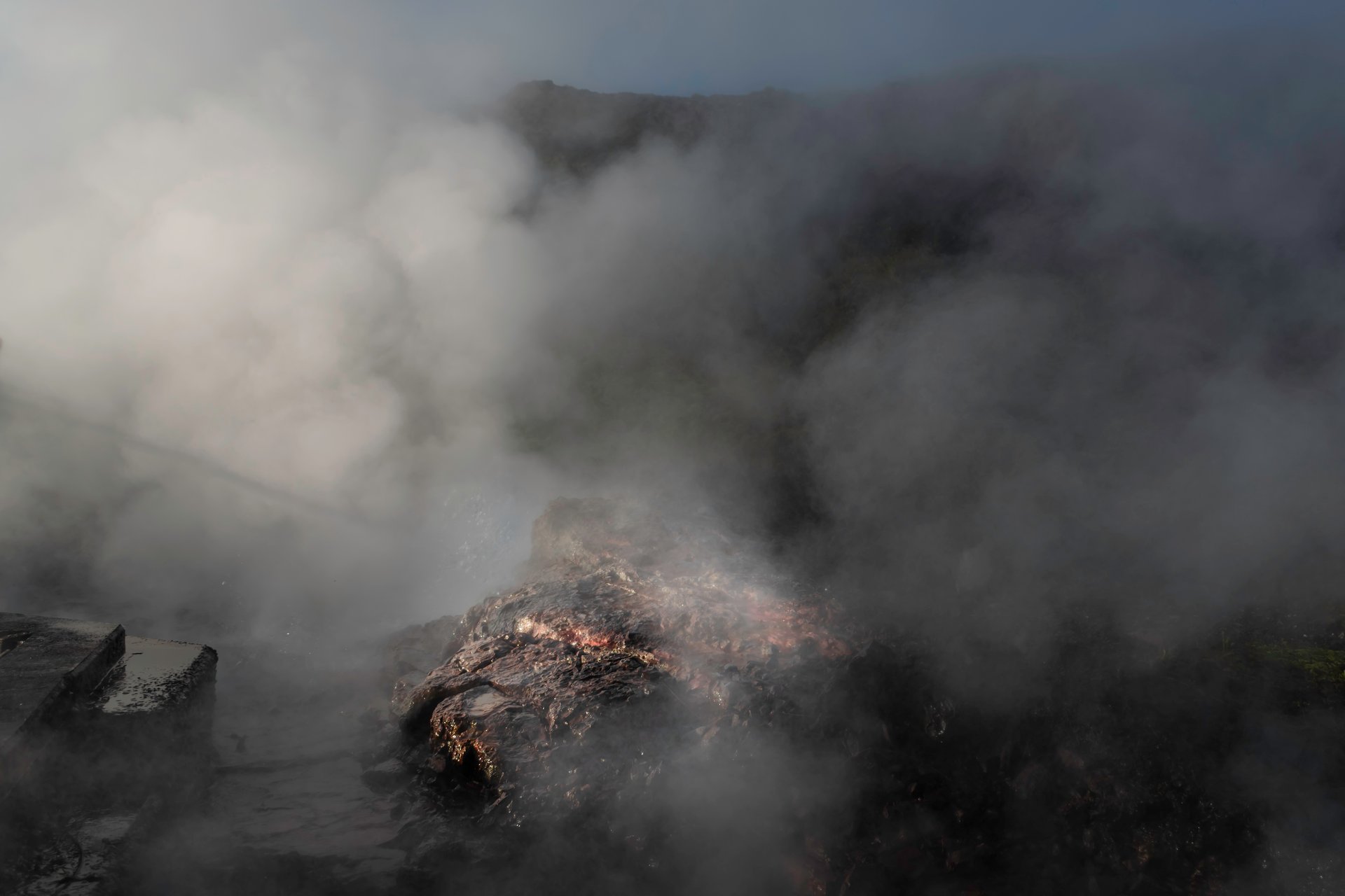 Deildartunguhver Europe's most powerful hot spring with steam rising from geothermal area