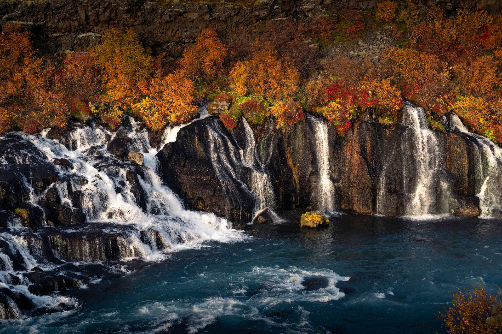 Silver Circle Iceland route with Hraunfossar waterfalls and Borgarfjörður landscape