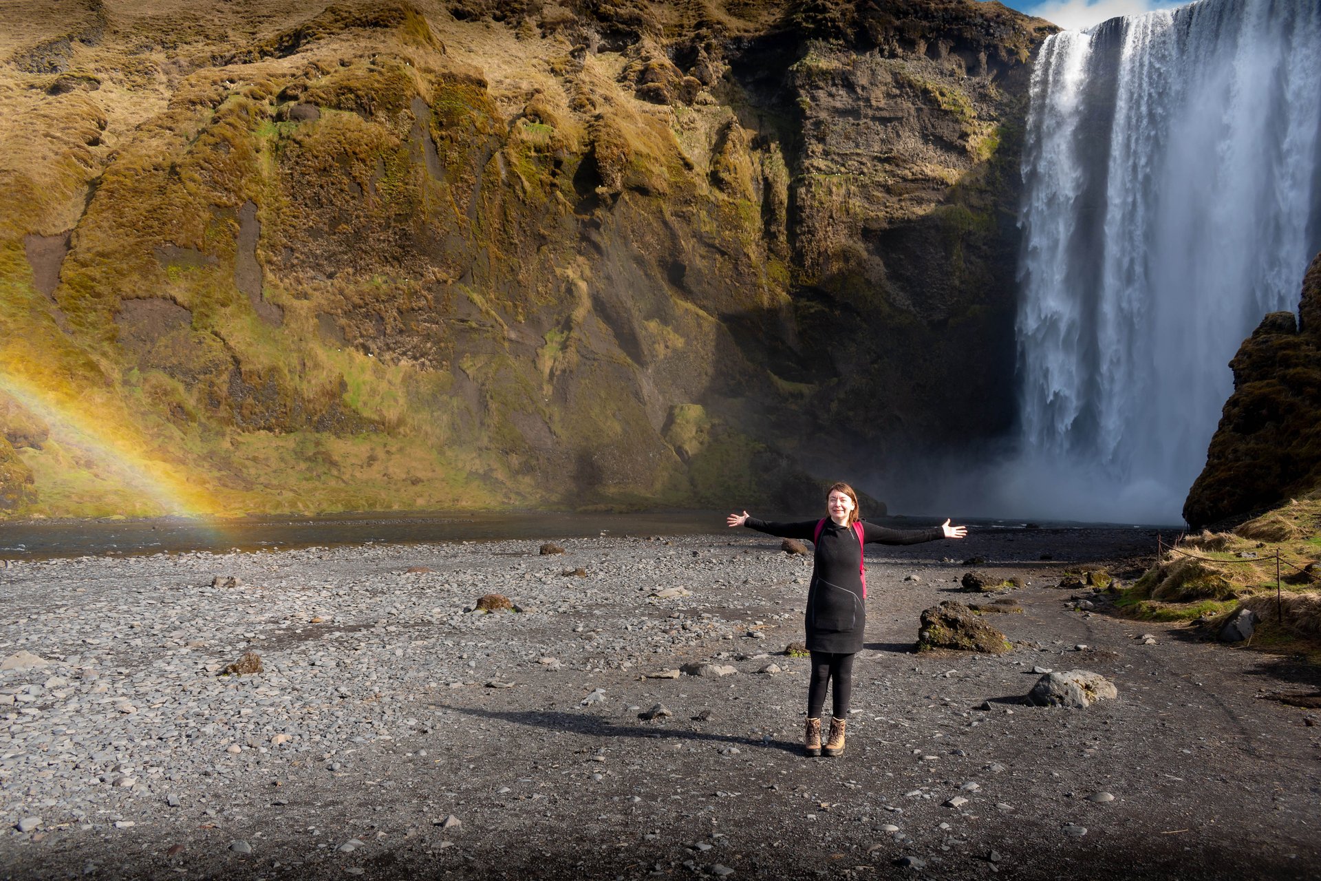 Skógafoss waterfall view from top Iceland