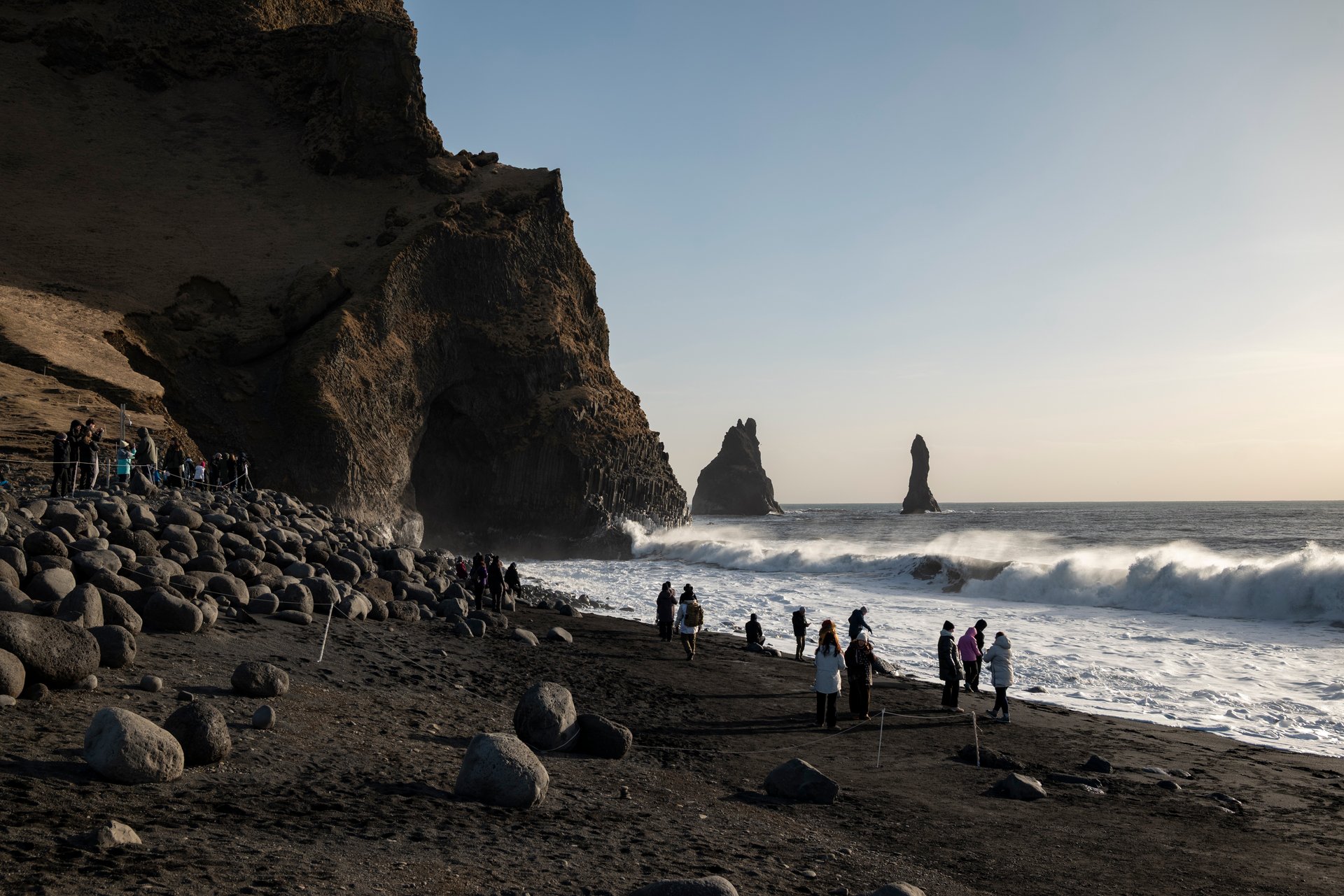 Boulders and erosion at Reynisfjara following the 2026 landslide