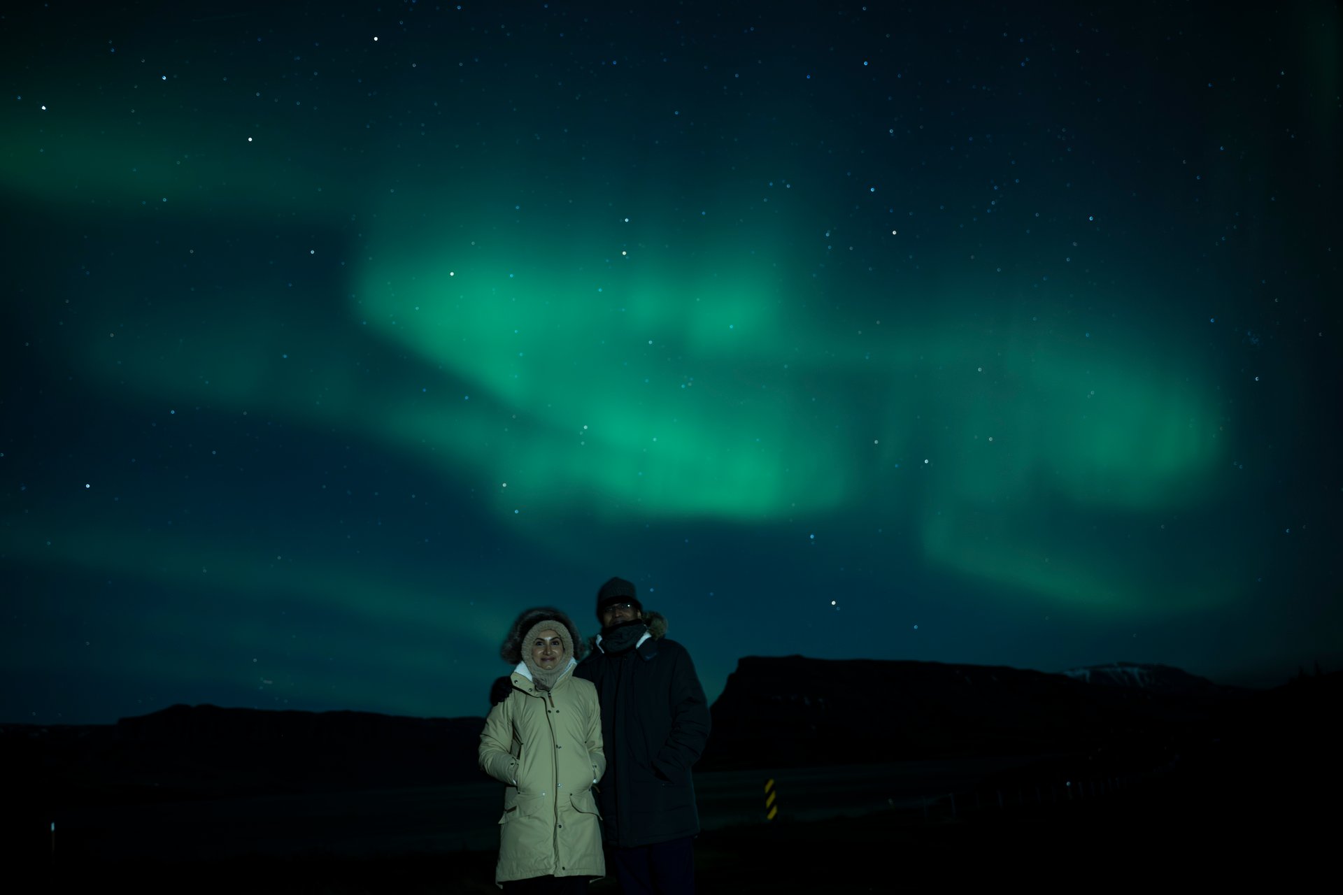 Clients warmly dressed and ready for a Northern Lights tour