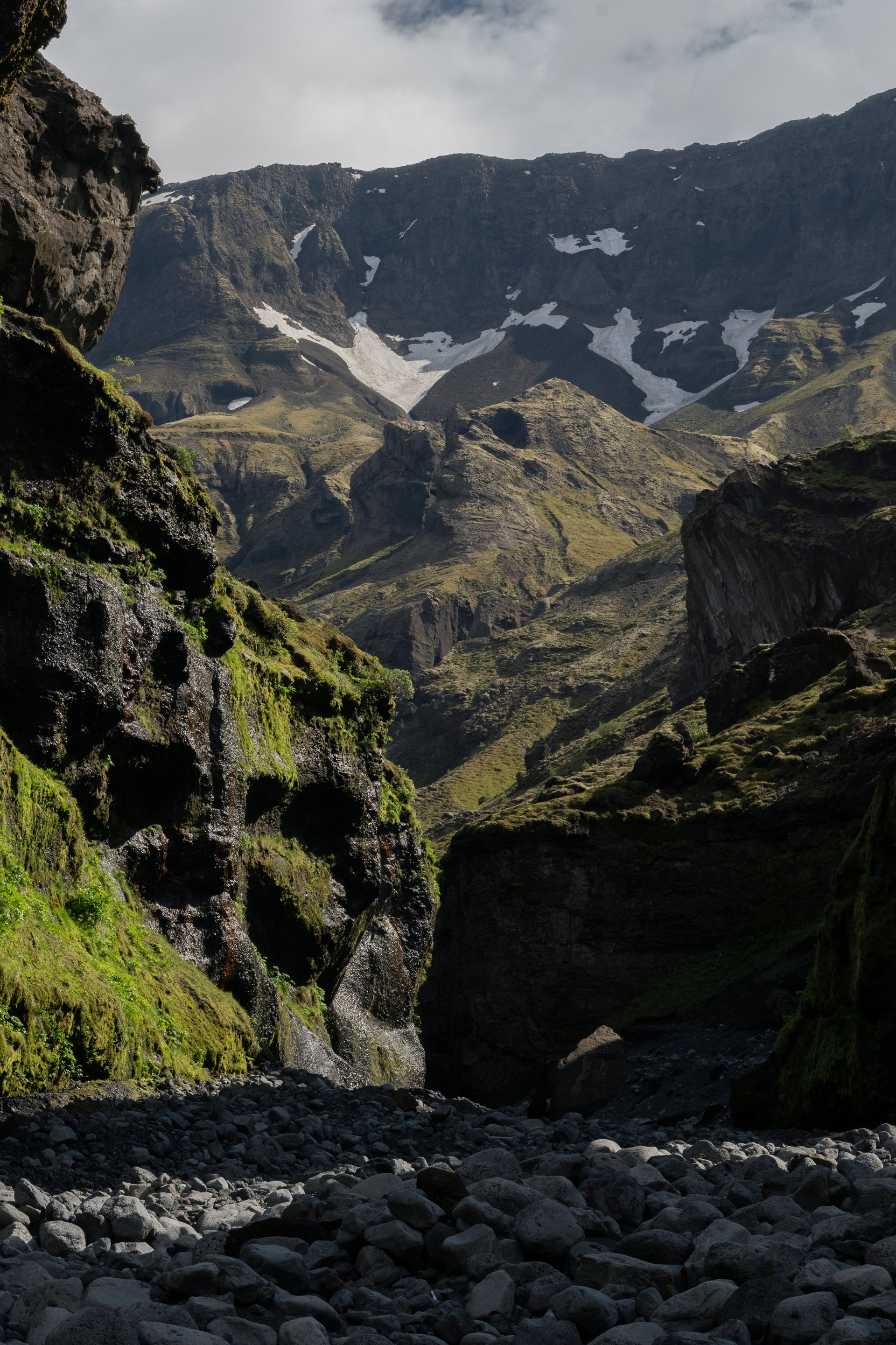 Stakkholtsgjá canyon with towering cliff walls