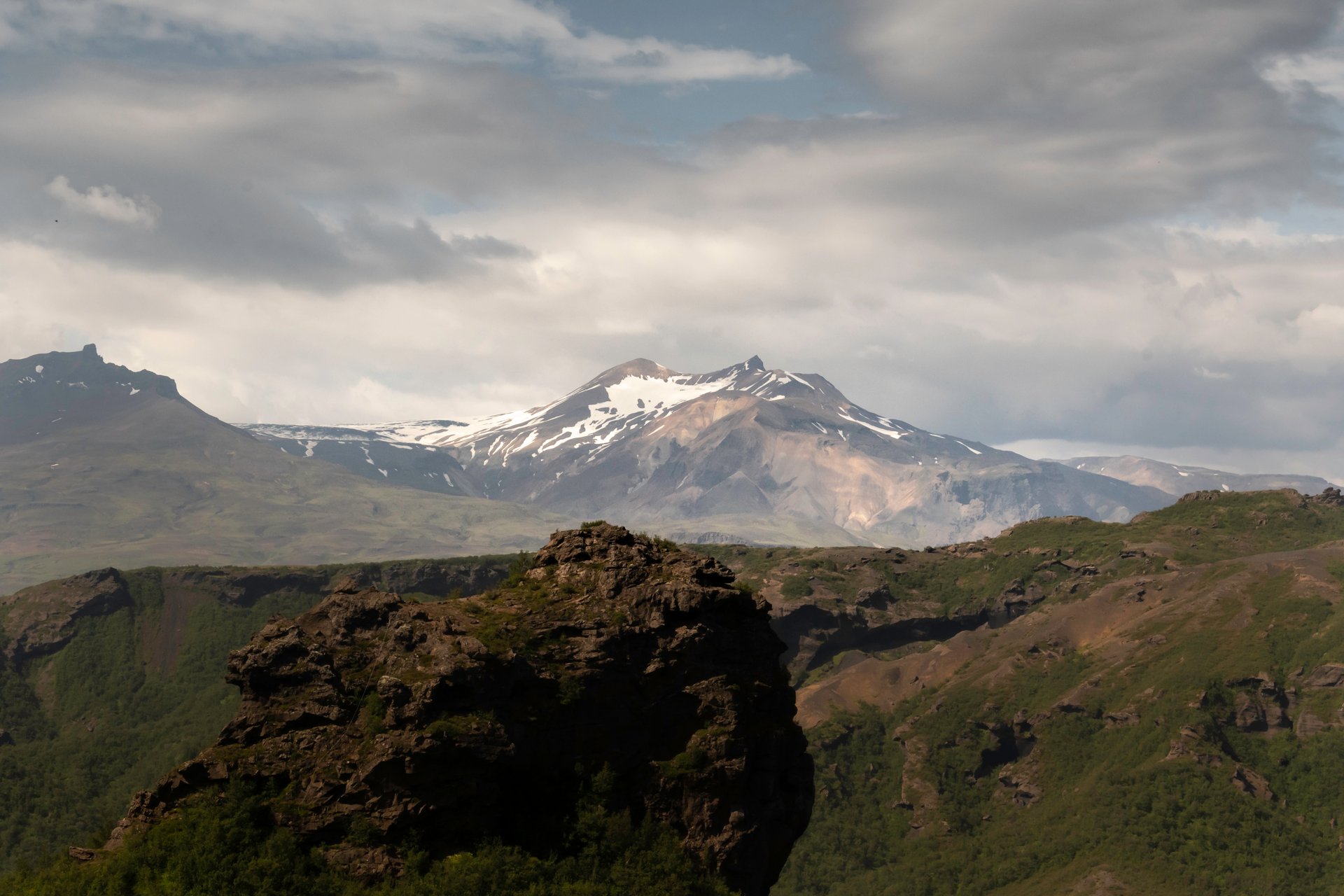 Þórsmörk valley with glacial rivers and lush vegetation