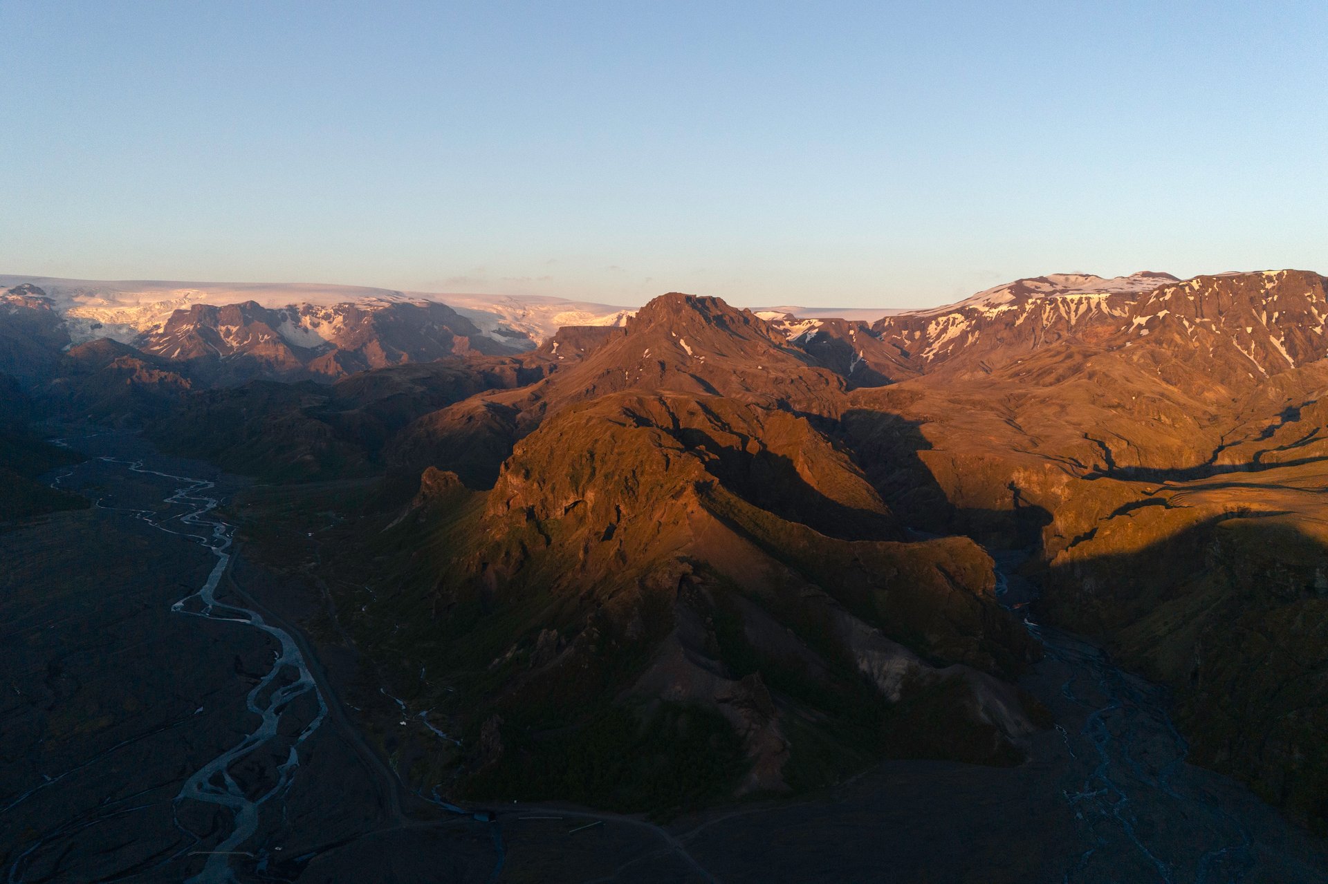 Panoramic view of glacial rivers from Valahnúkur
