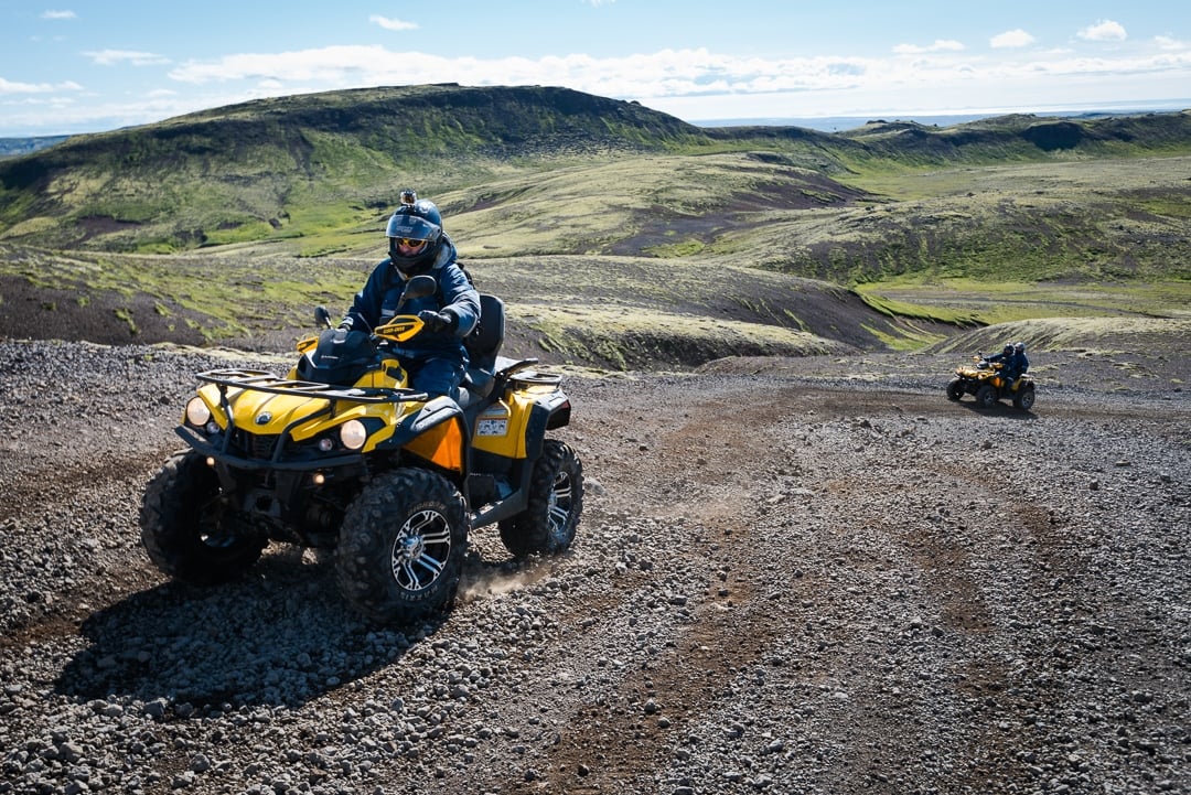 ATV riding across volcanic landscapes near Lake Hafravatn Reykjavík