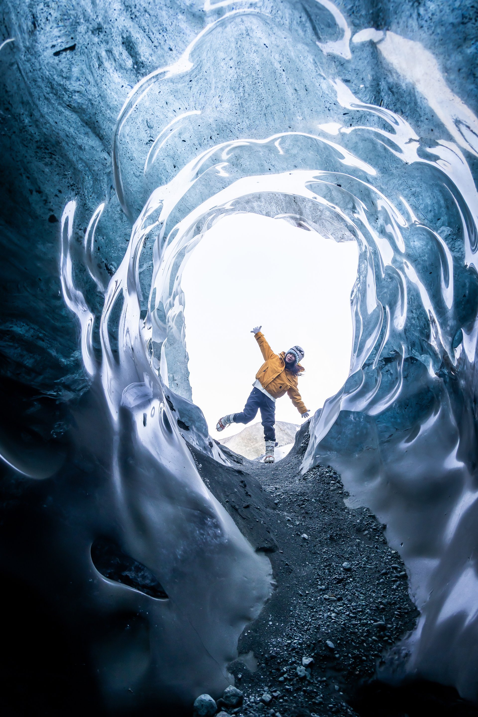 Crystal blue ice cave exploration at Jökulsárlón Vatnajökull Glacier Iceland