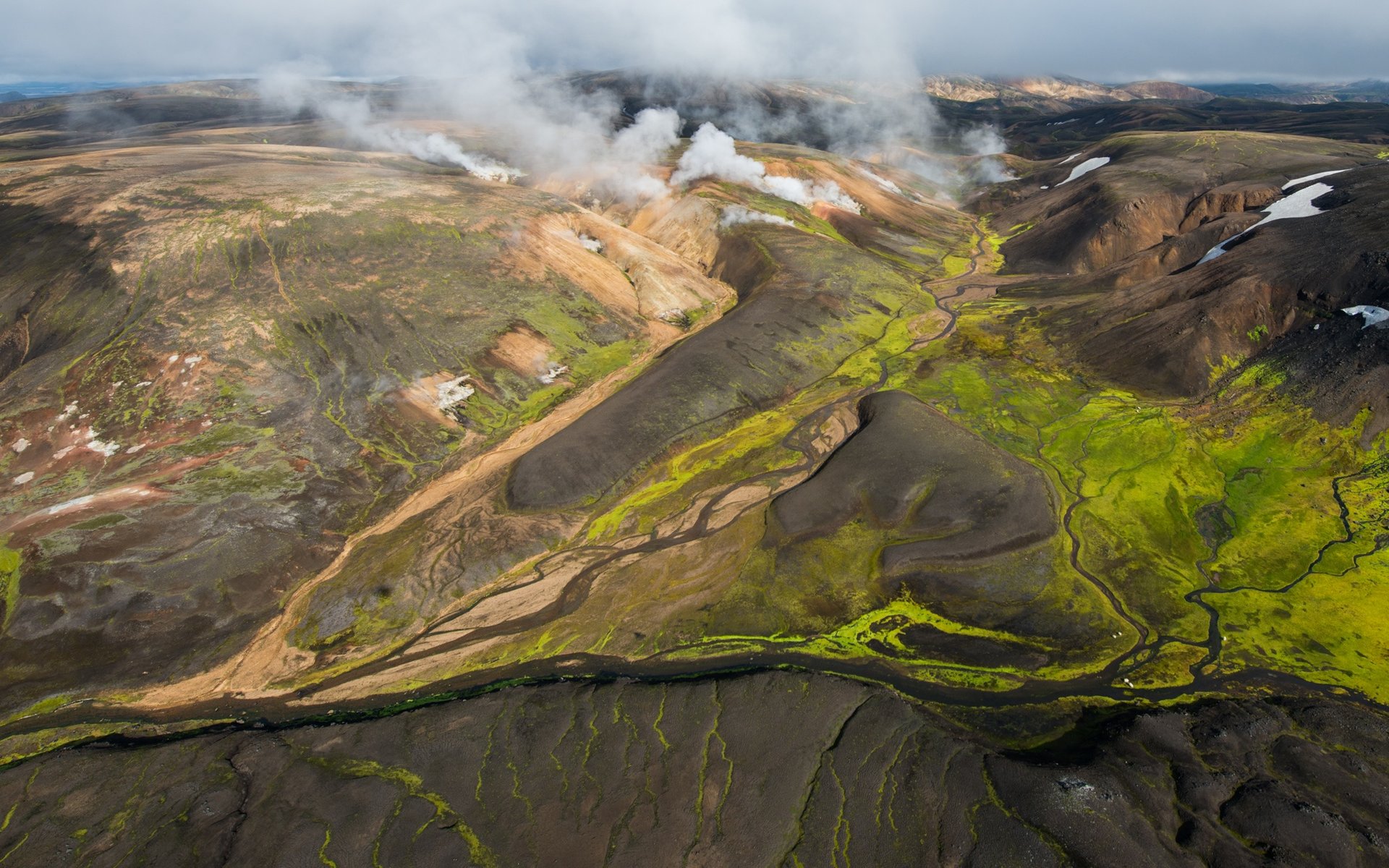 Hekla volcano and Háifoss waterfall aerial views helicopter tour