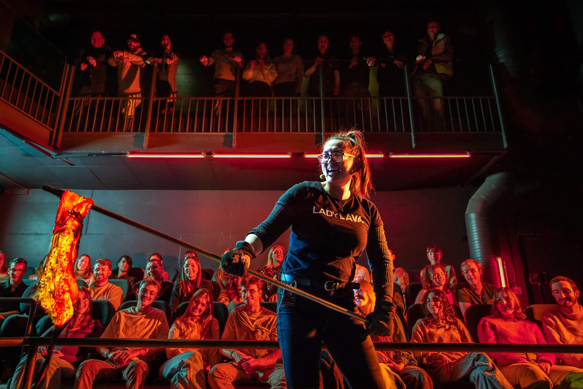 Real flowing molten lava at 1100°C during Lava Show Reykjavík indoor demonstration