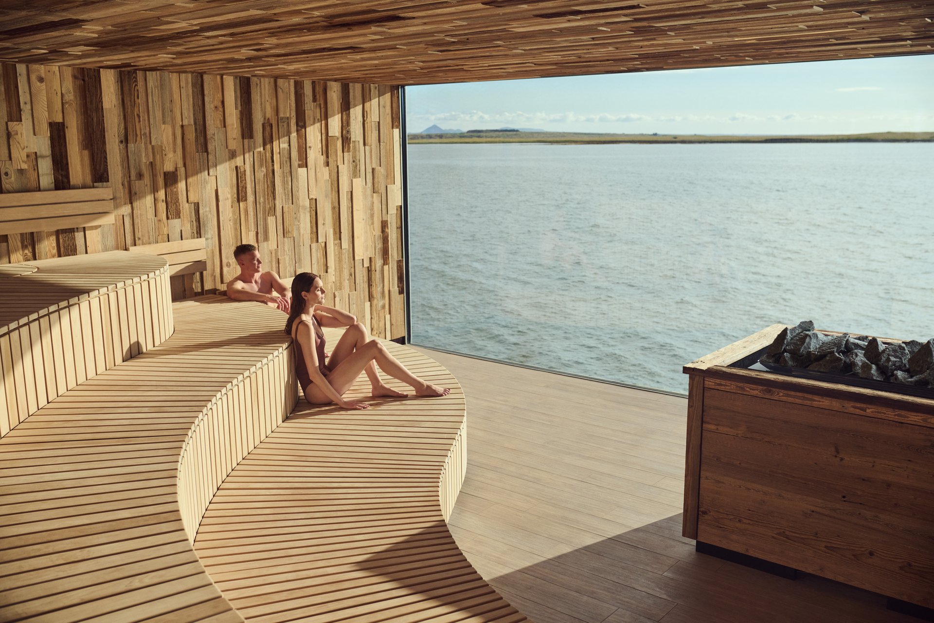 Modern Icelandic architecture at Sky Lagoon oceanside spa