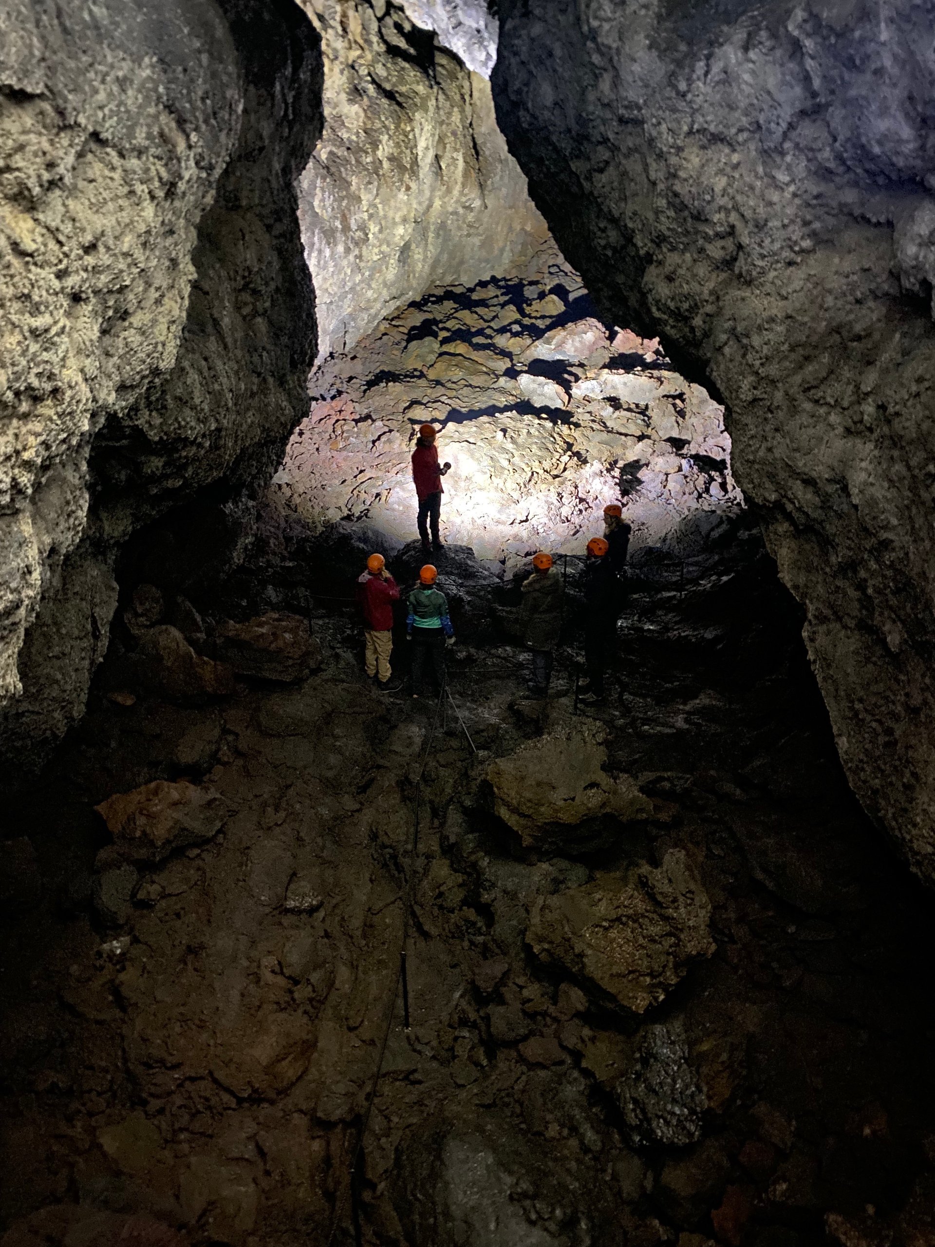 Spiral staircase descent into Vatnshellir cave