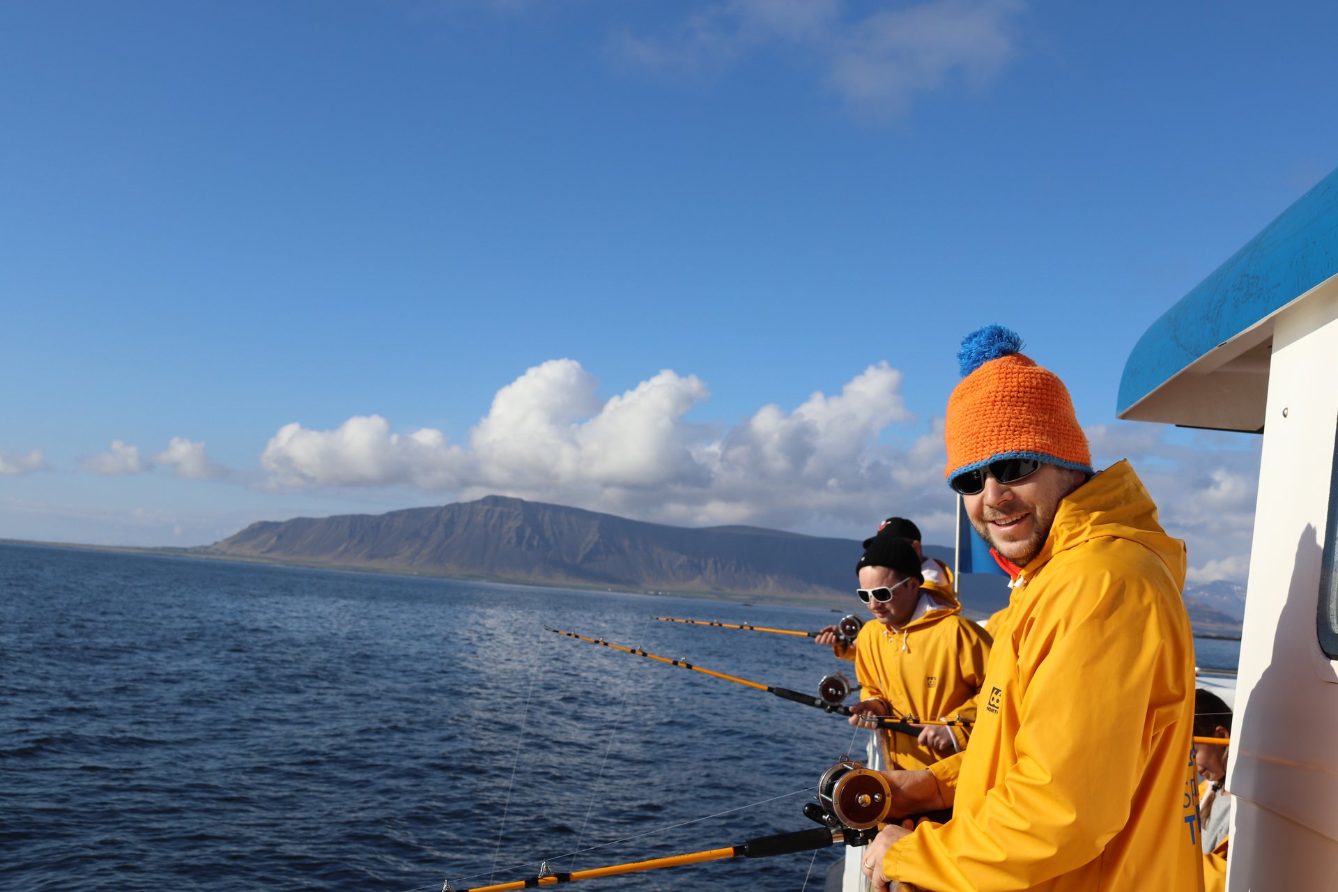 Traditional Icelandic sea fishing from boat in Faxaflói Bay