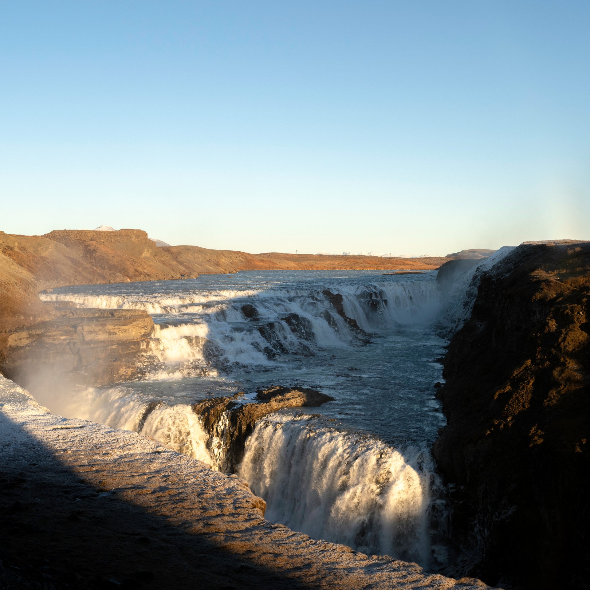 Majestic two-tier Gullfoss waterfall cascade