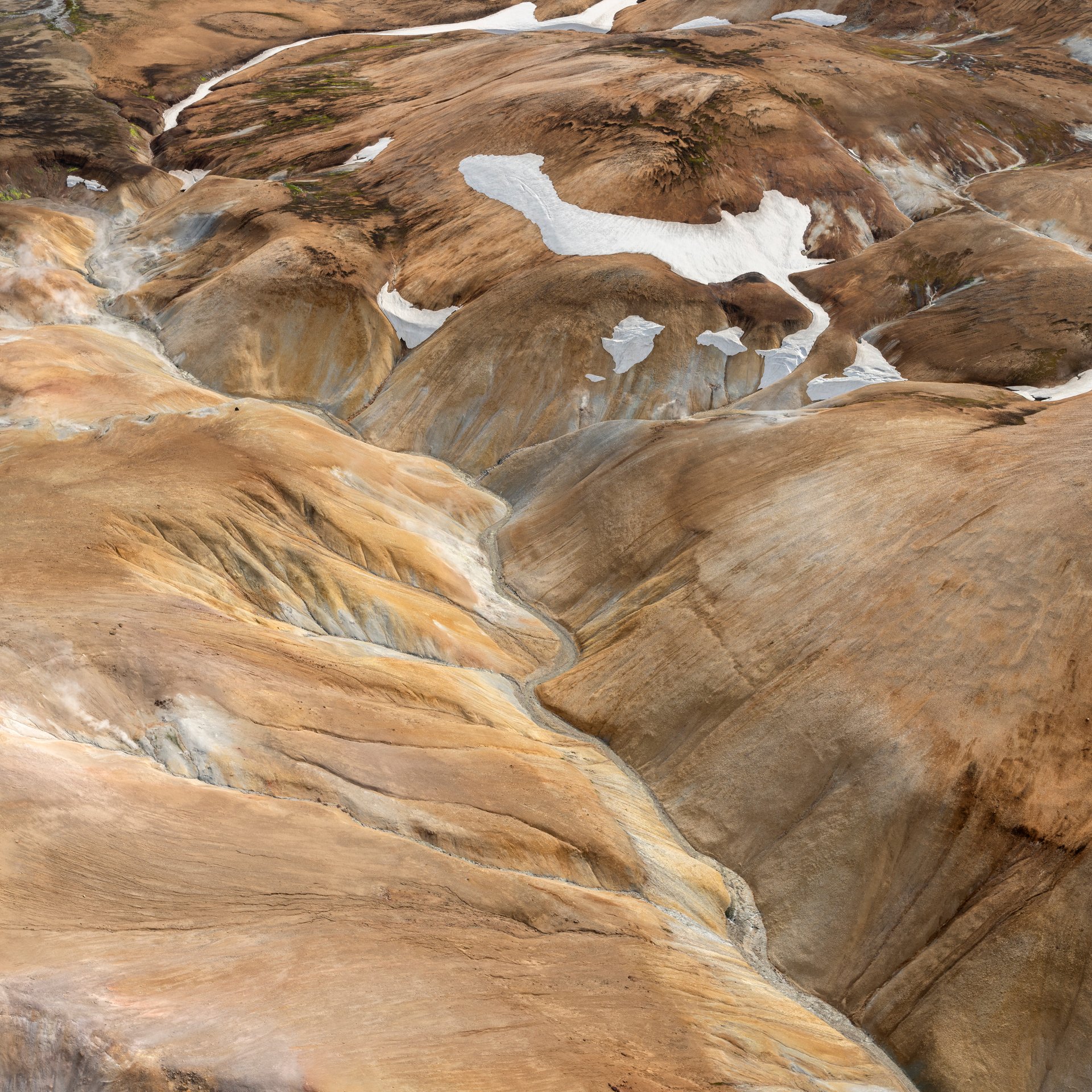 Steaming Hveradalir geothermal valley with active hot springs