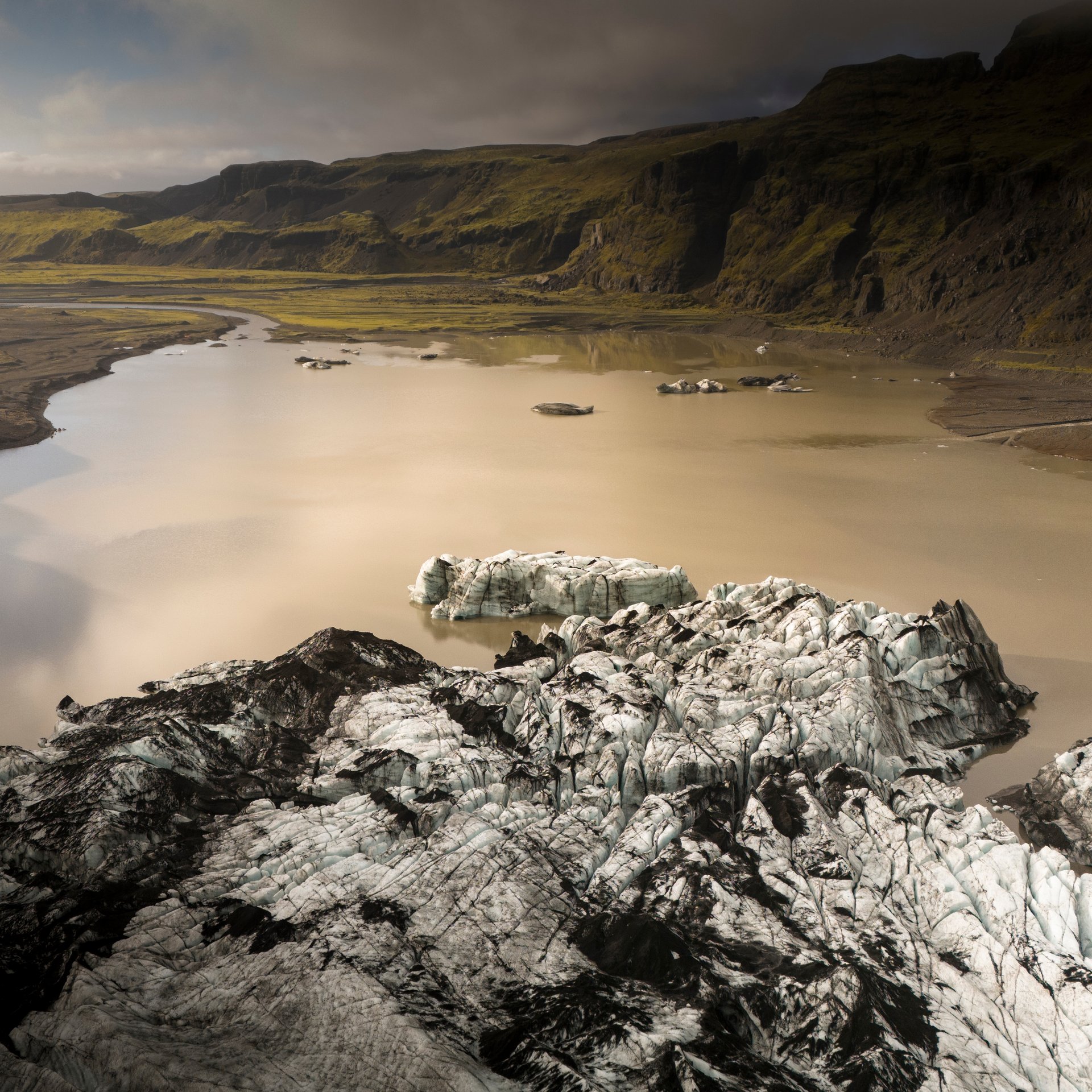 Close-up of glacier ice features and textures