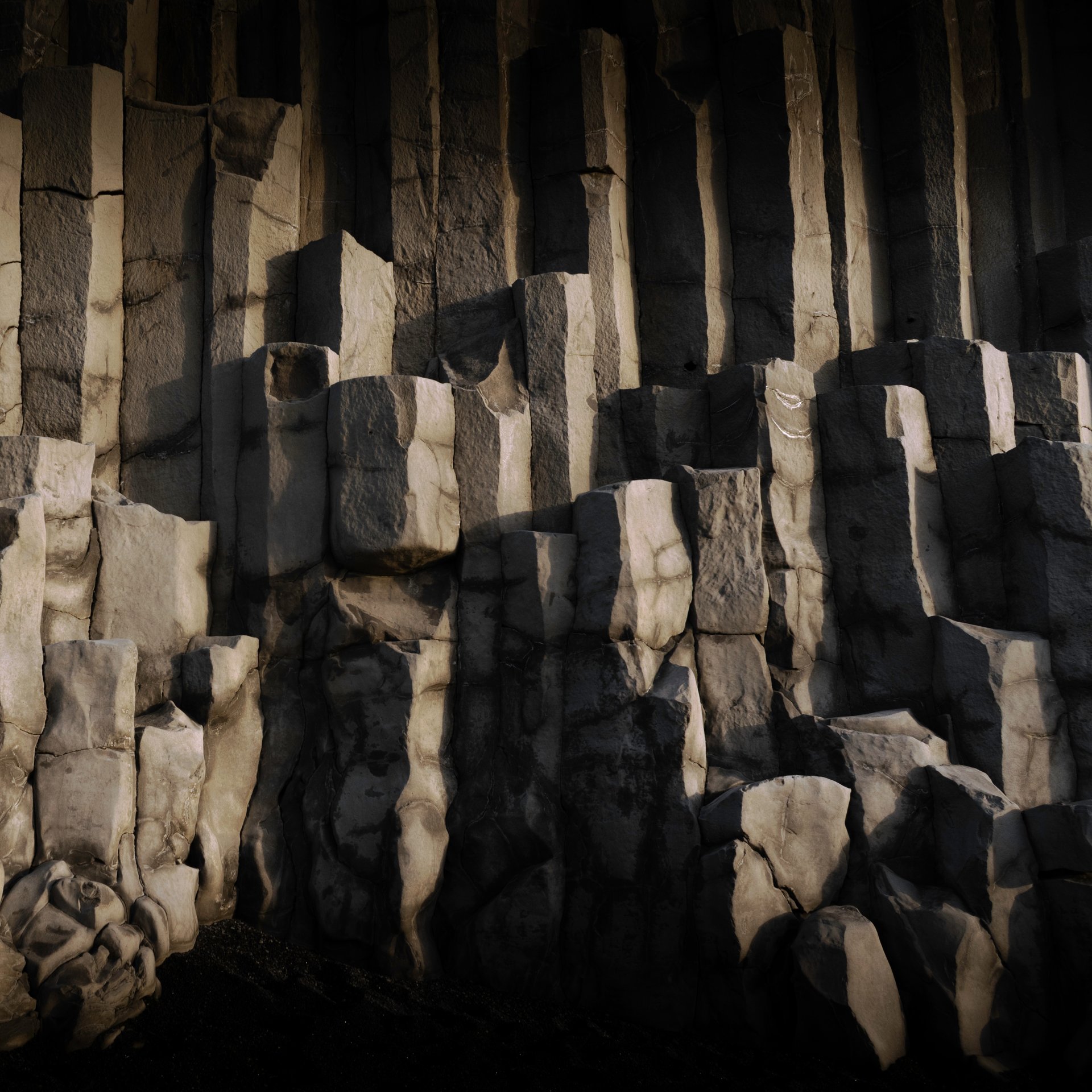 Reynisfjara black sand beach with basalt sea stacks