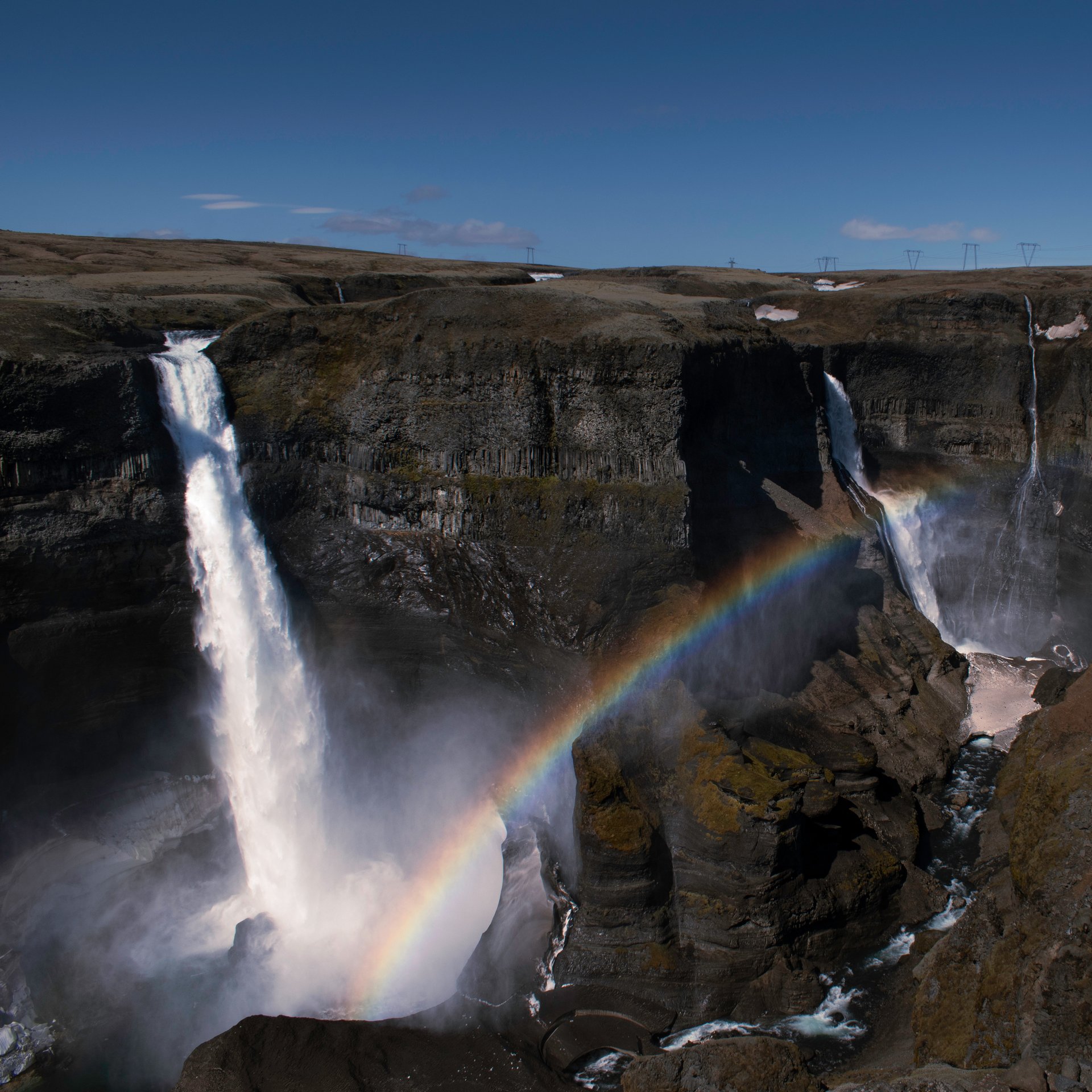 Highland landscape with waterfalls and volcanic formations on heritage tour