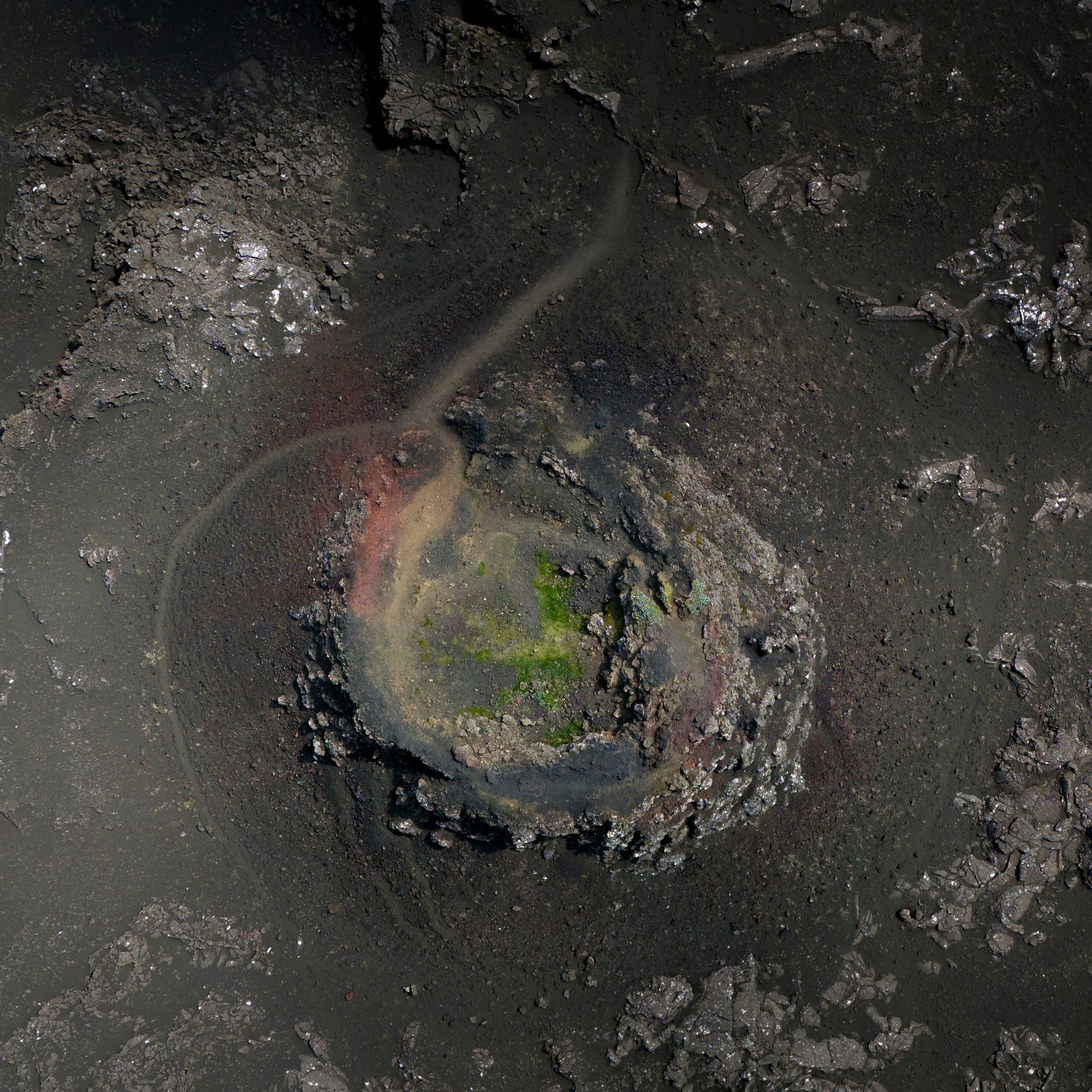 Well-preserved Stampar volcanic craters showing geological formations on Reykjanes