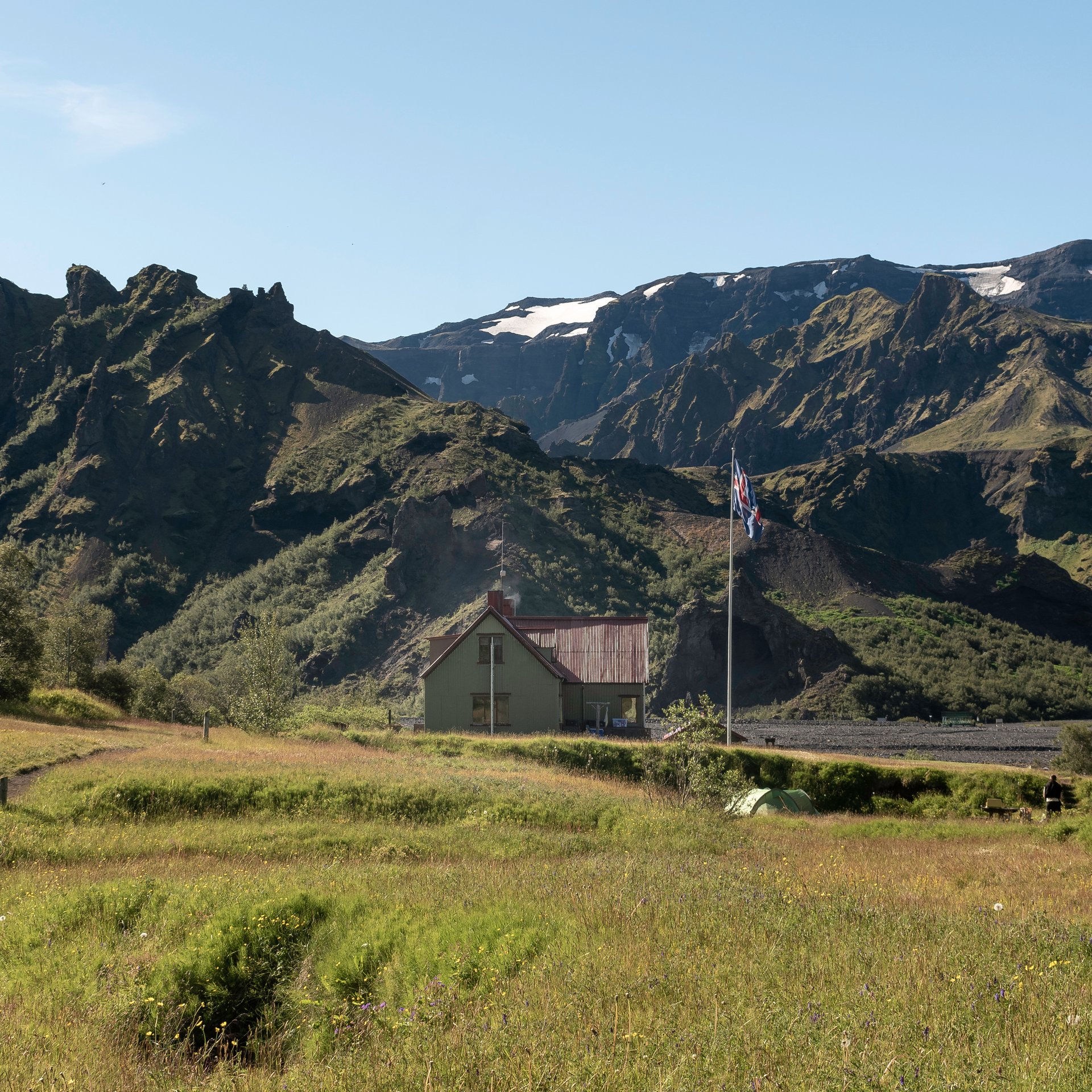 Þórsmörk valley with narrow canyons and volcanic peaks