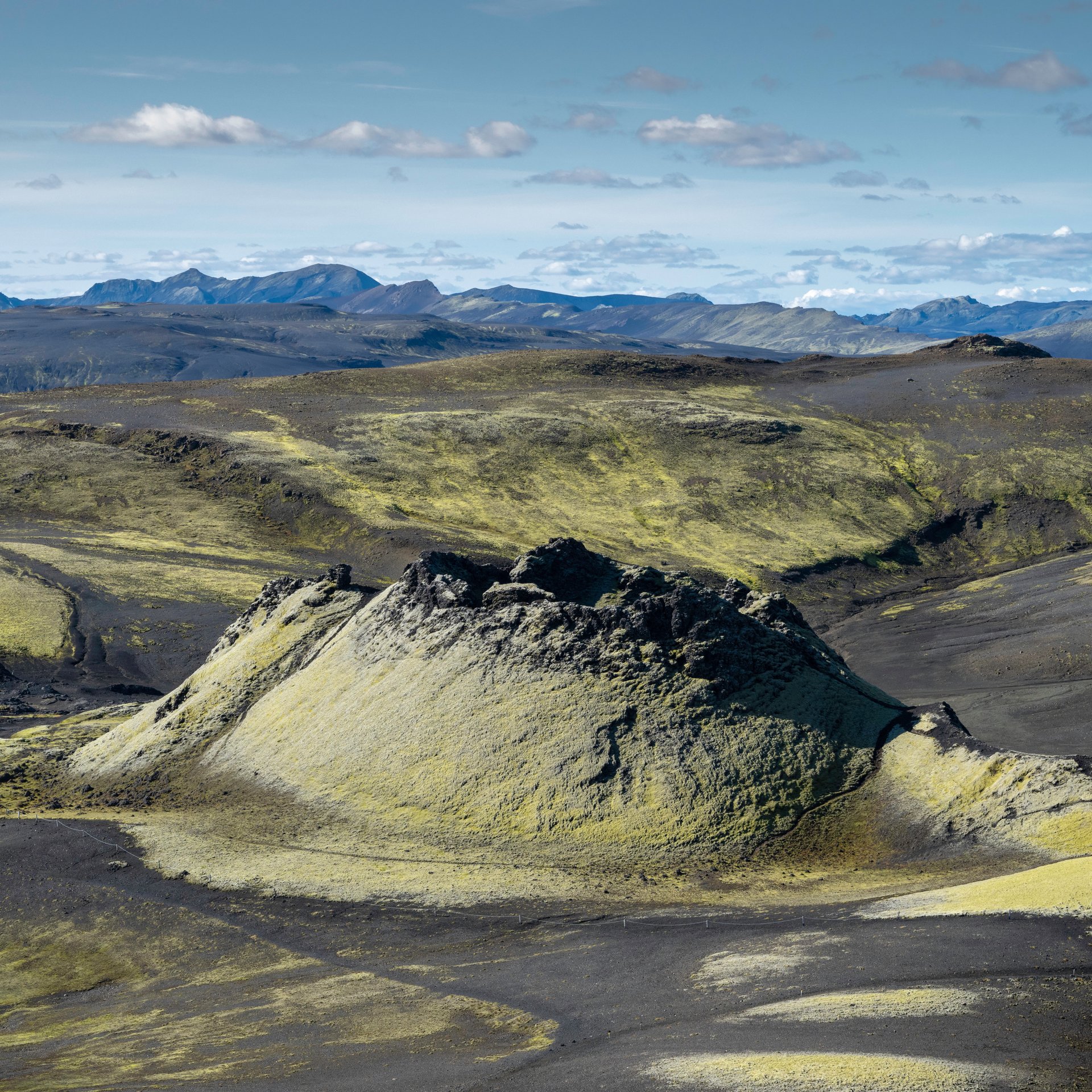 Laki volcanic crater row with dramatic lava fields