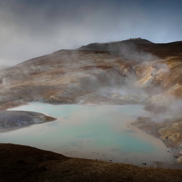 Krafla volcano area with Leirhnjúkur steaming lava fields
