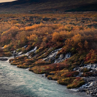 Hraunfossar waterfall cascades detail
