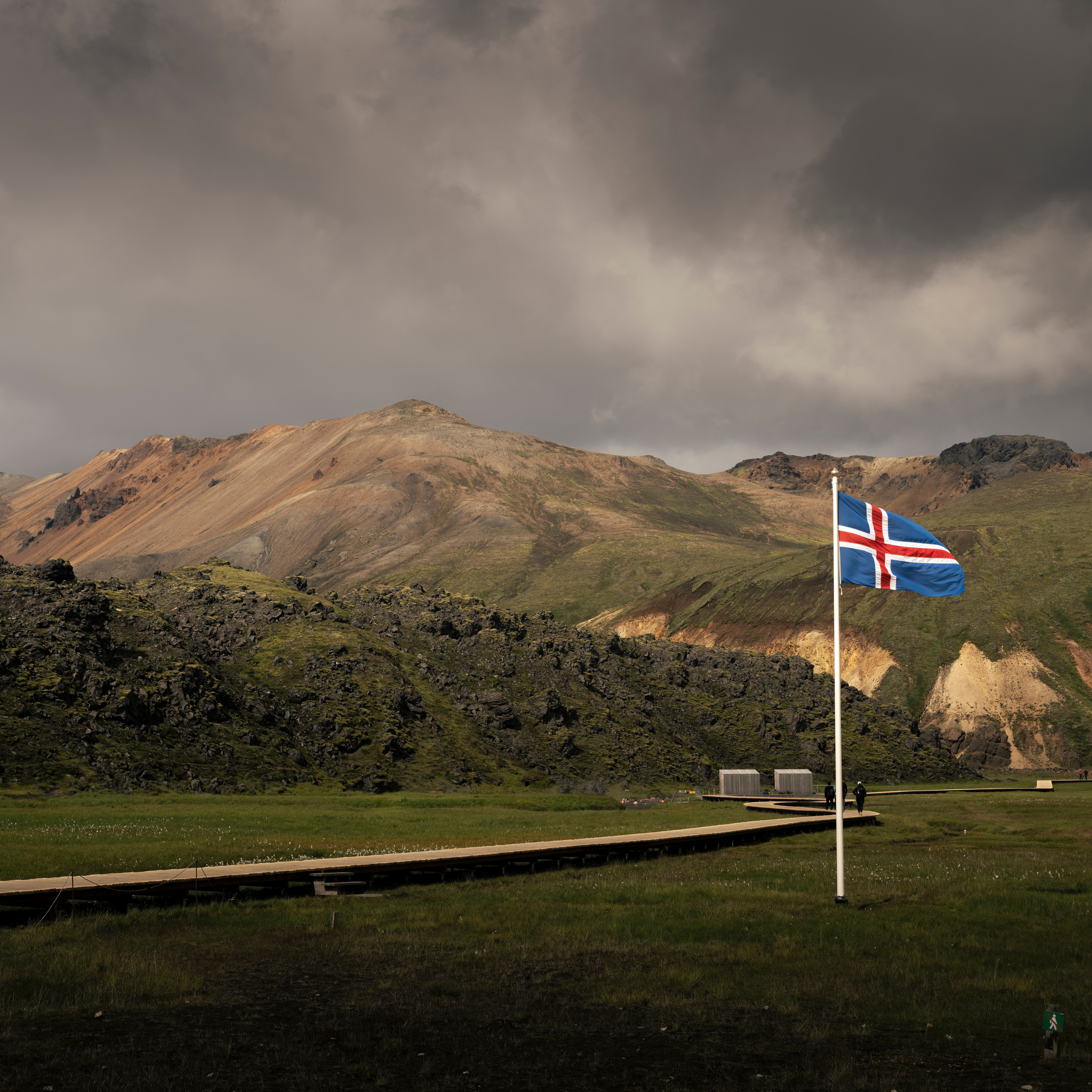 Rainbow-colored rhyolite mountains rising above the Landmannalaugar highlands